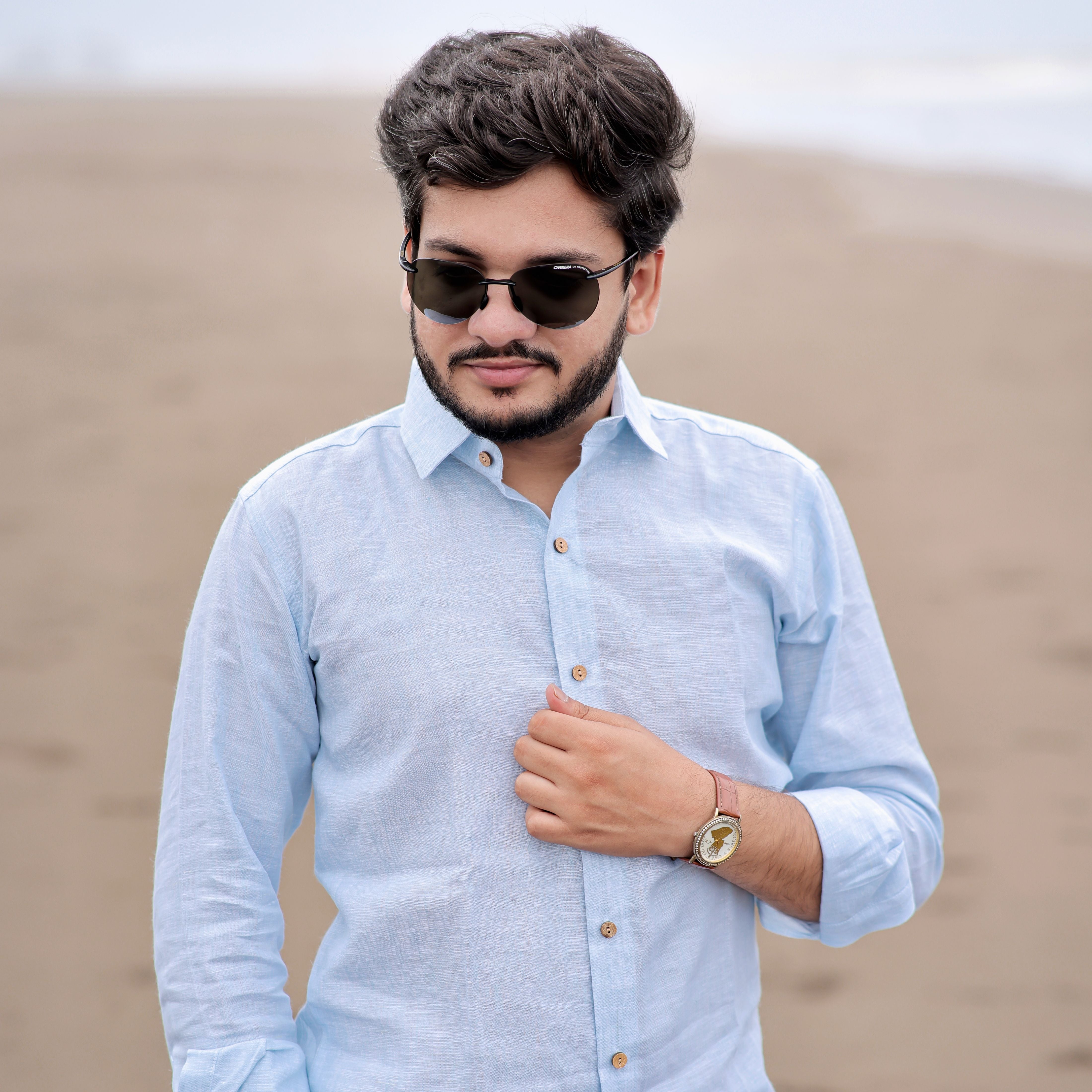 light blue linen shirt for men