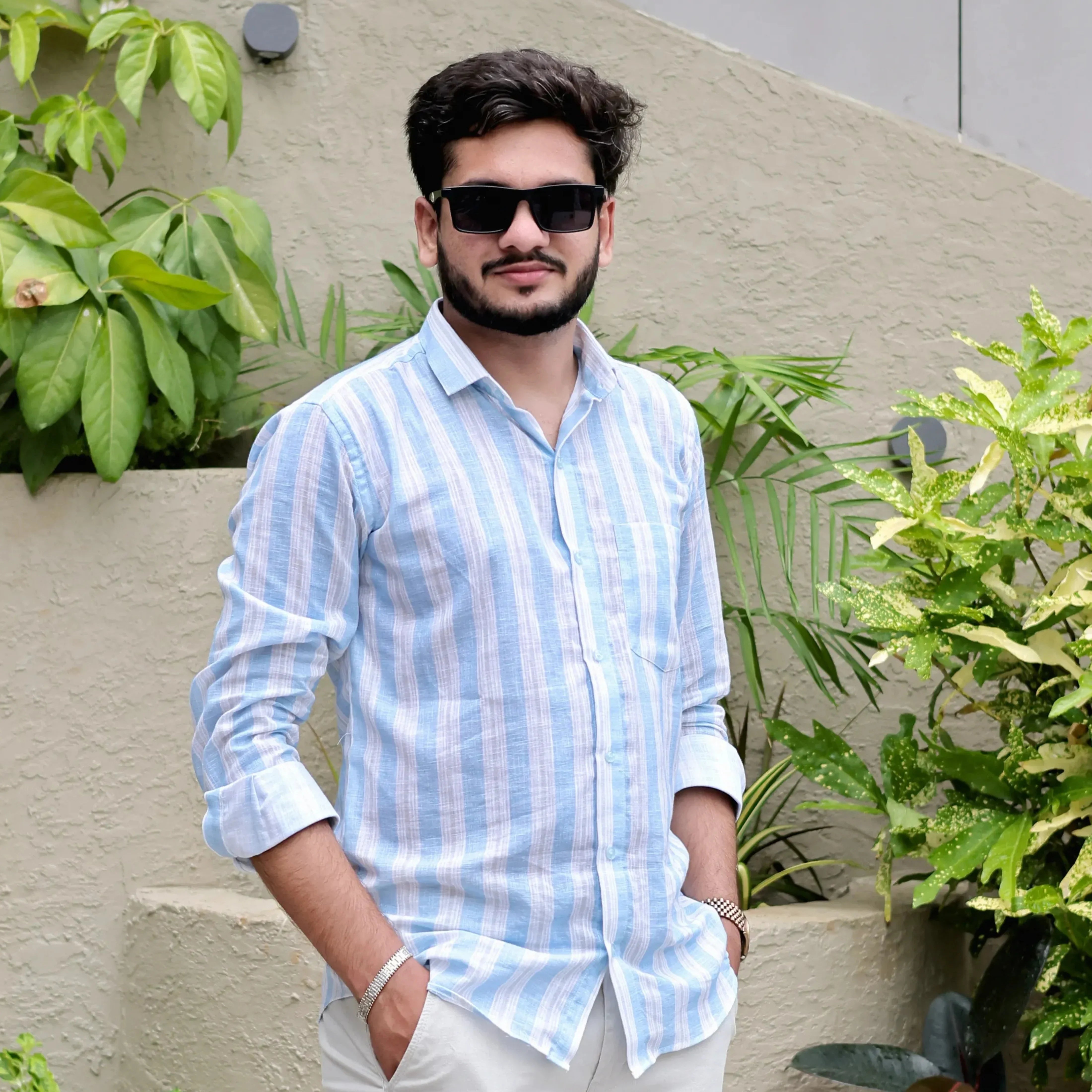 Premium Cotton Linen Shirts Combo Pack – Peach Checked & Blue Striped