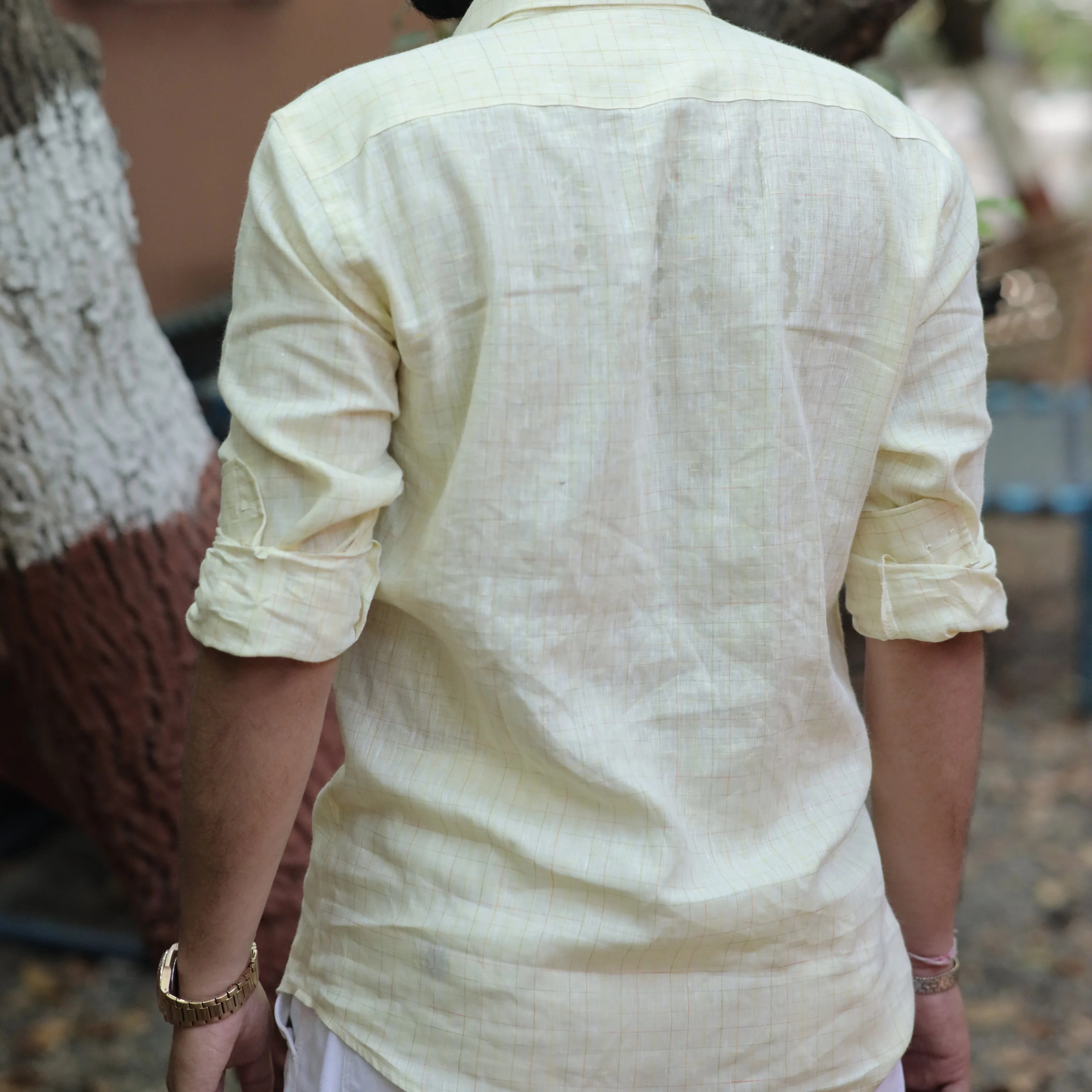 Pastel Casual Combo - Pink Striped Linen Shirt and Light Yellow Checks