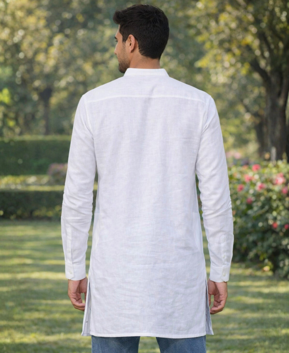 Solid Pattern White Linen Kurta With Long Sleeve