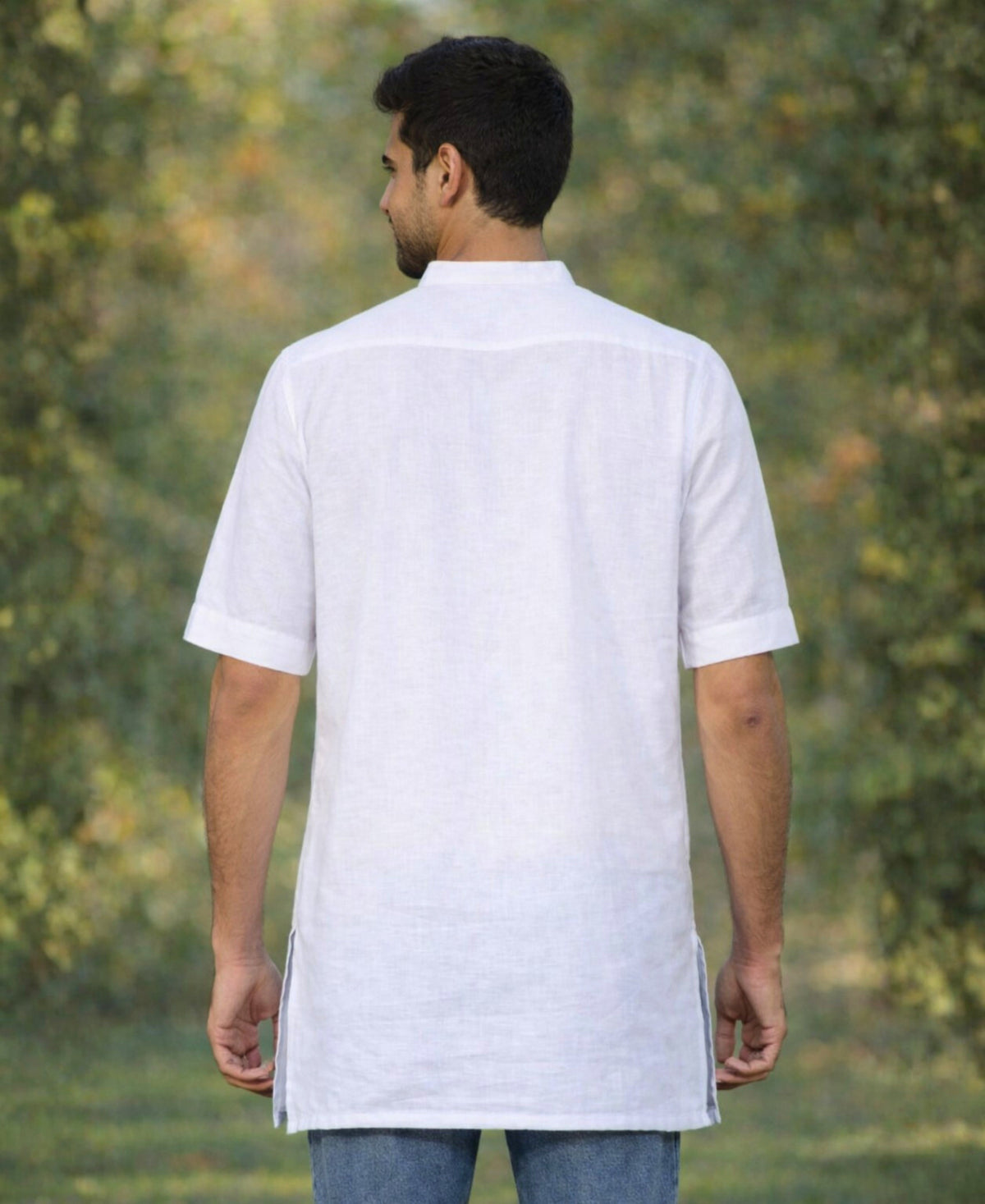 Half Sleeve Pure Linen Kurta With Pocket