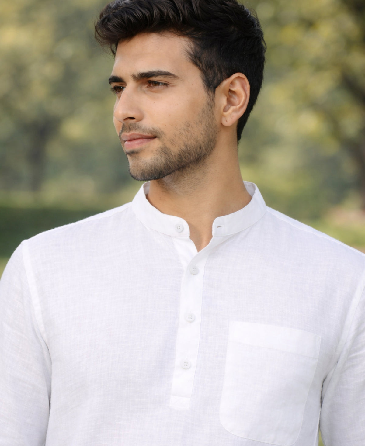 Premium Pure Linen Full Sleeve Kurta for Men in White