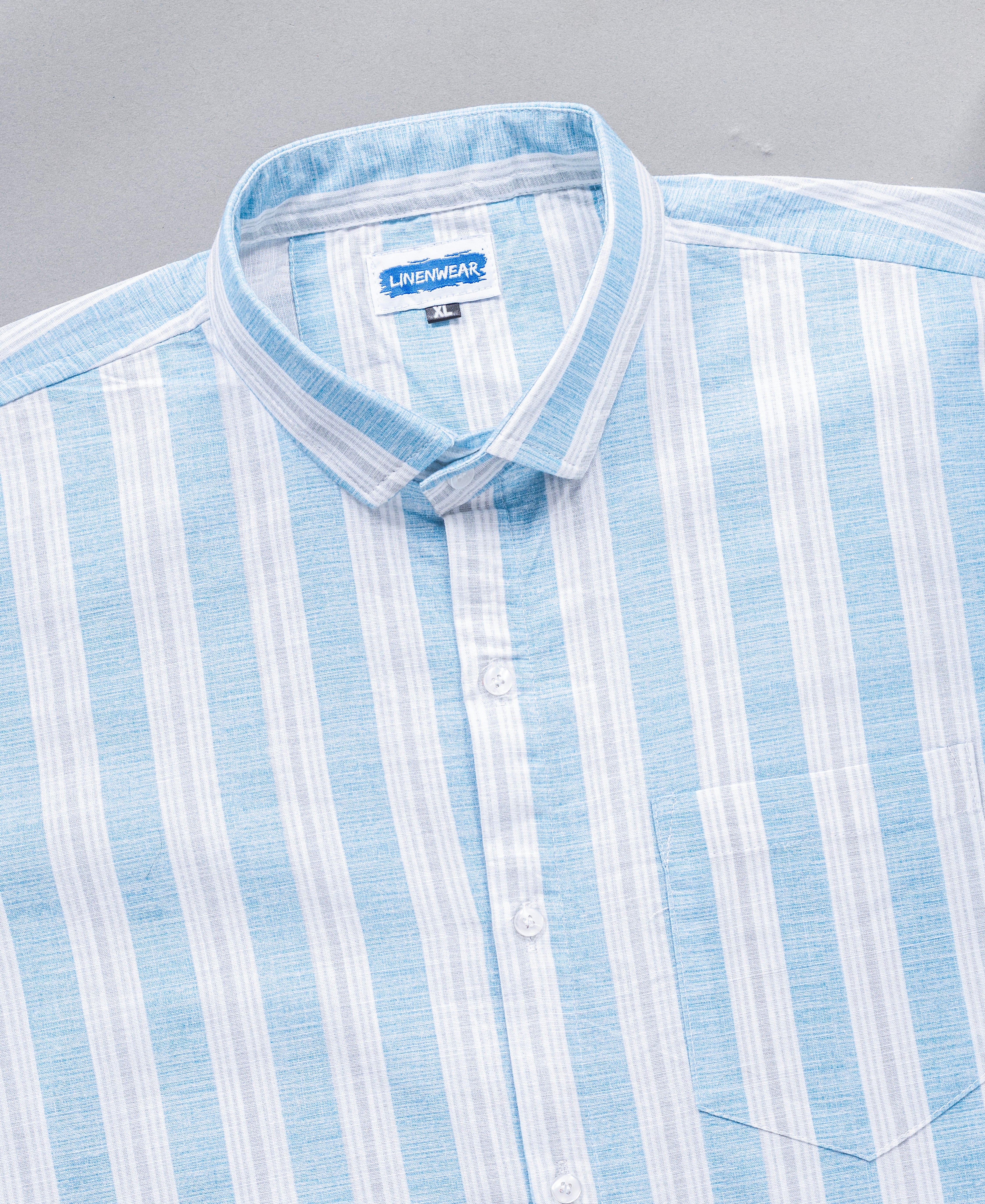 Full Sleeve Blue Cotton Linen Vertical Striped Shirt