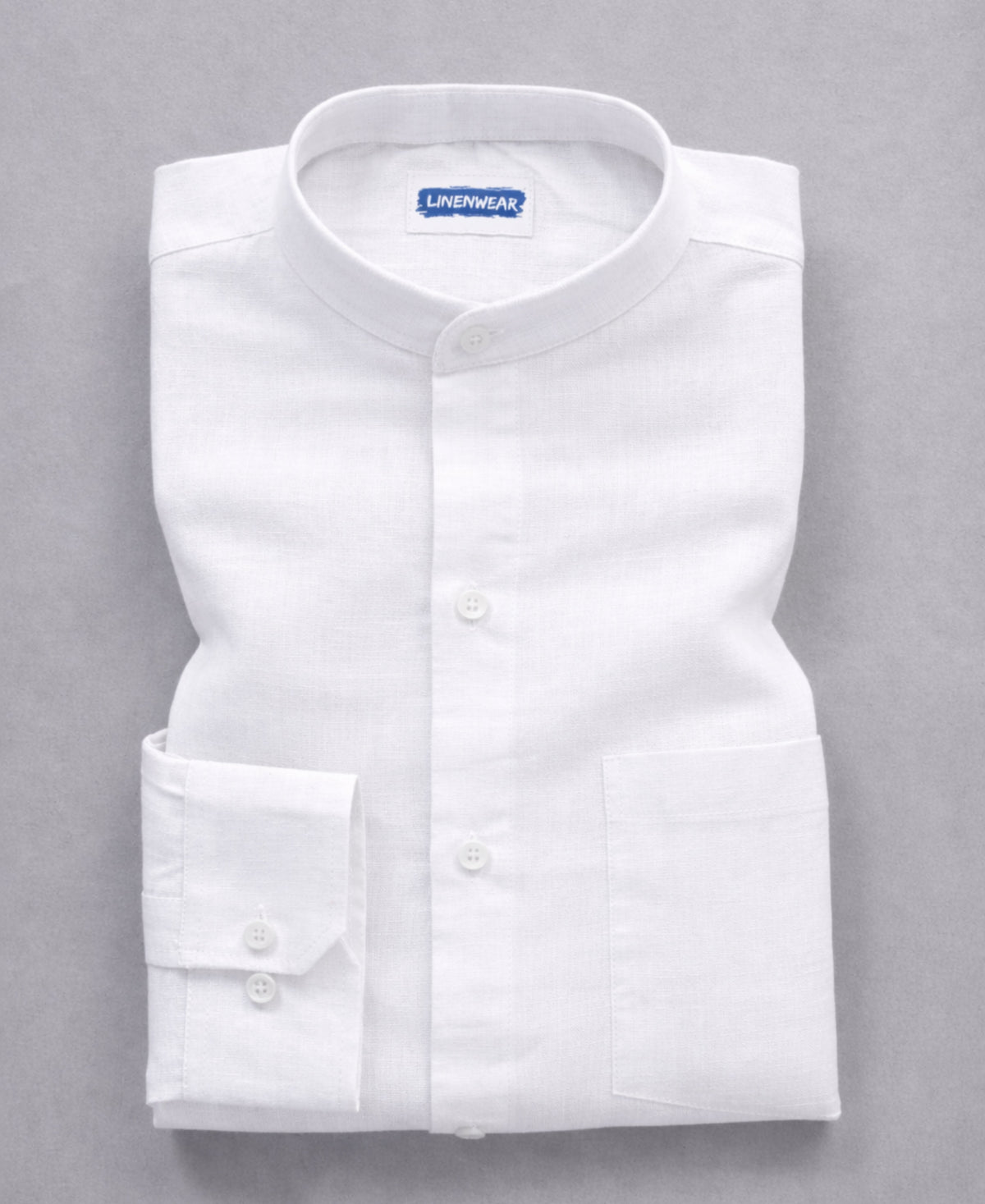Band Collar Pure Linen Shirt for Men Elegant Look