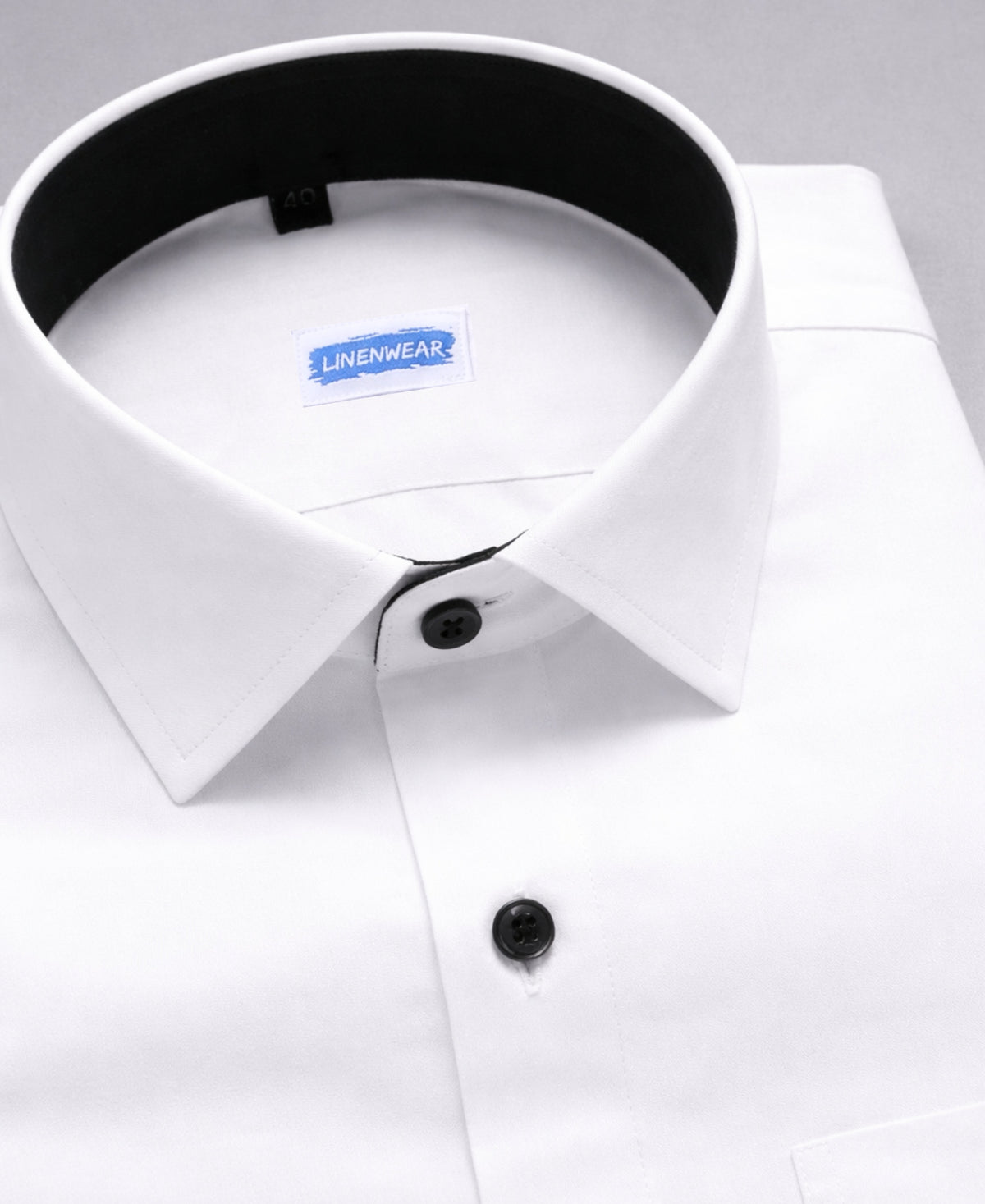 Pure Linen White Shirt With Black Button and Unique Collar