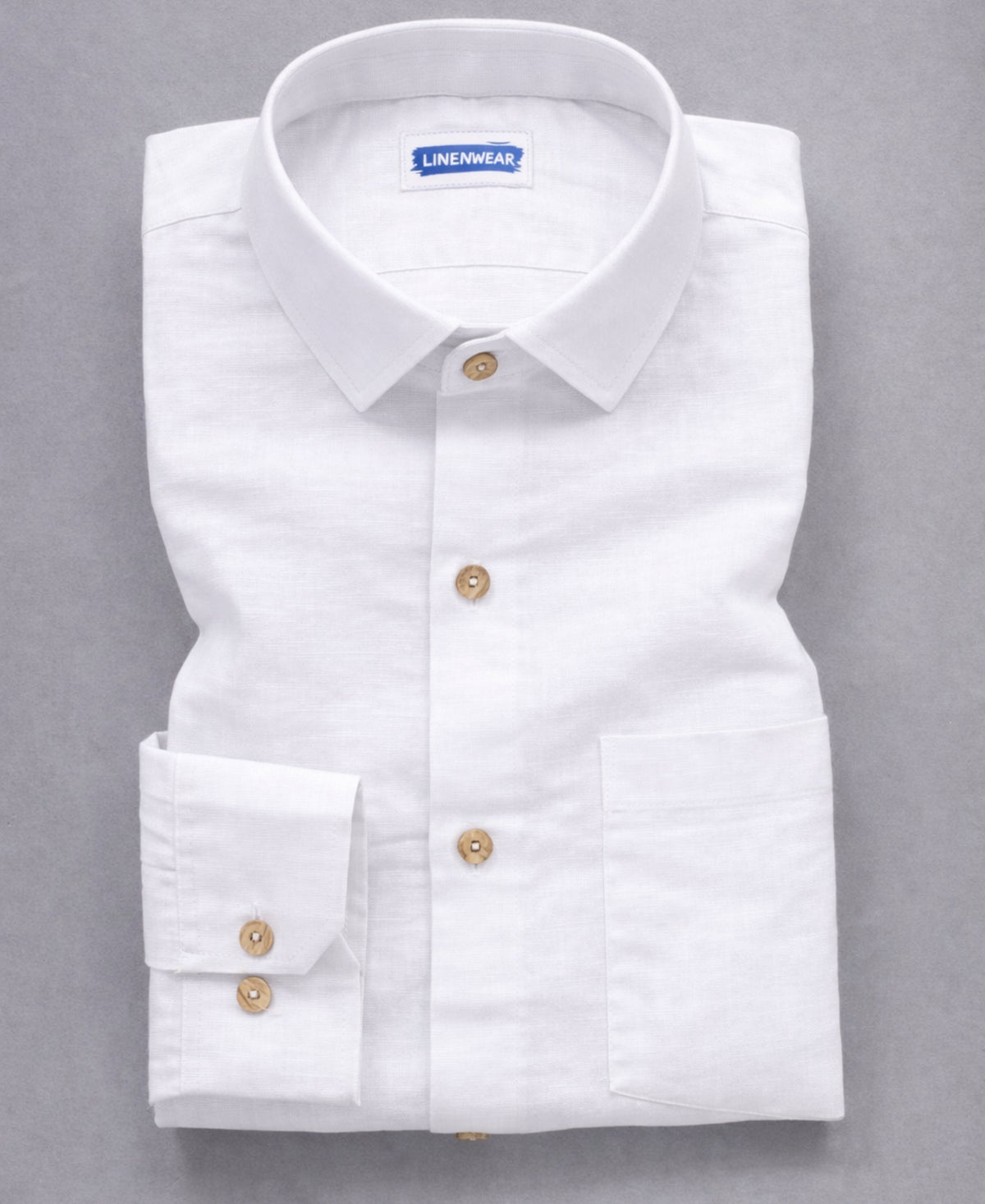 White Pure Linen Shirt With Pocket and Wooden Button