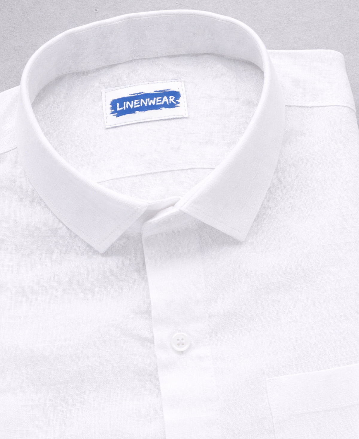 Regular Fit Solid White Pure Linen Shirt For Men