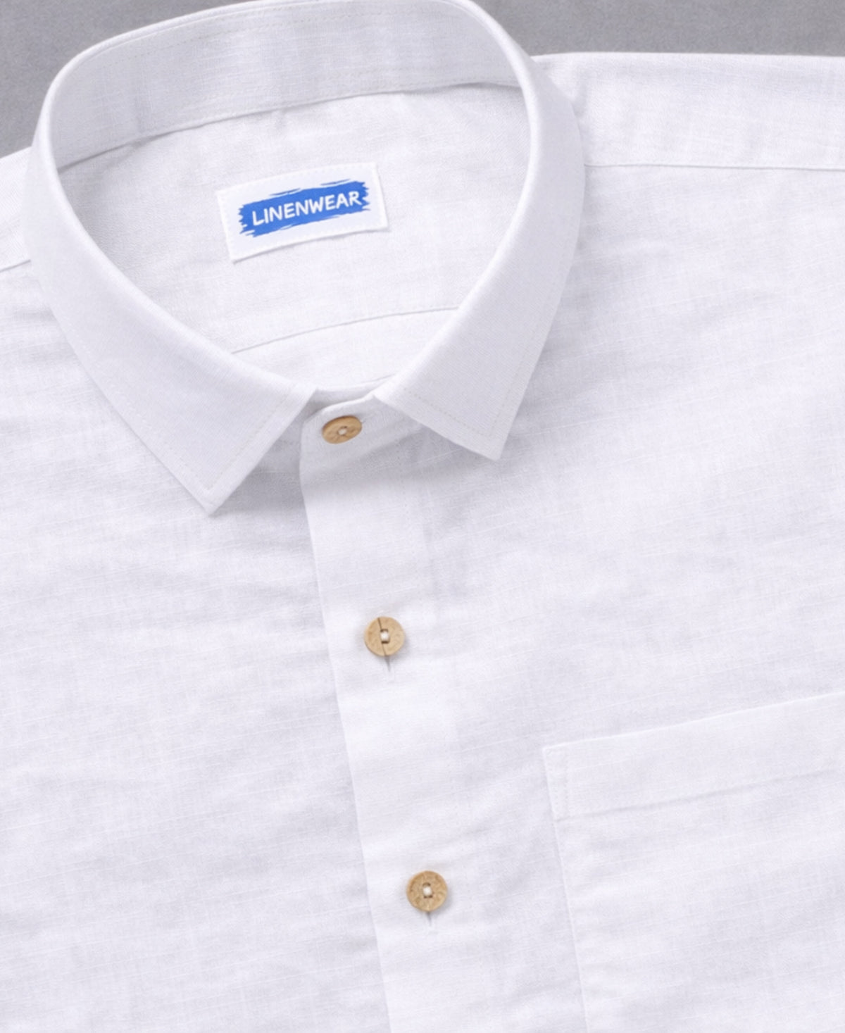100 LEA White Pure Linen Shirt With Wooden Button