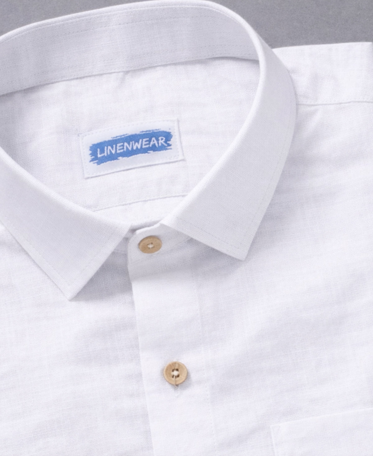 100 LEA White Pure Linen Shirt With Wooden Button