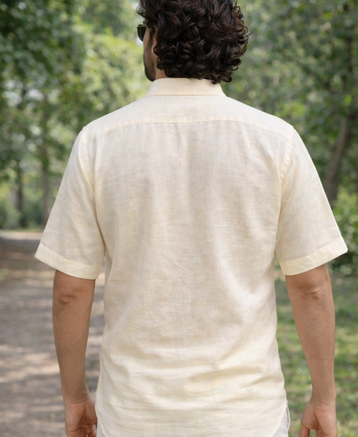 Classic Cream Pure Linen Casual Shirt With Half Sleeve