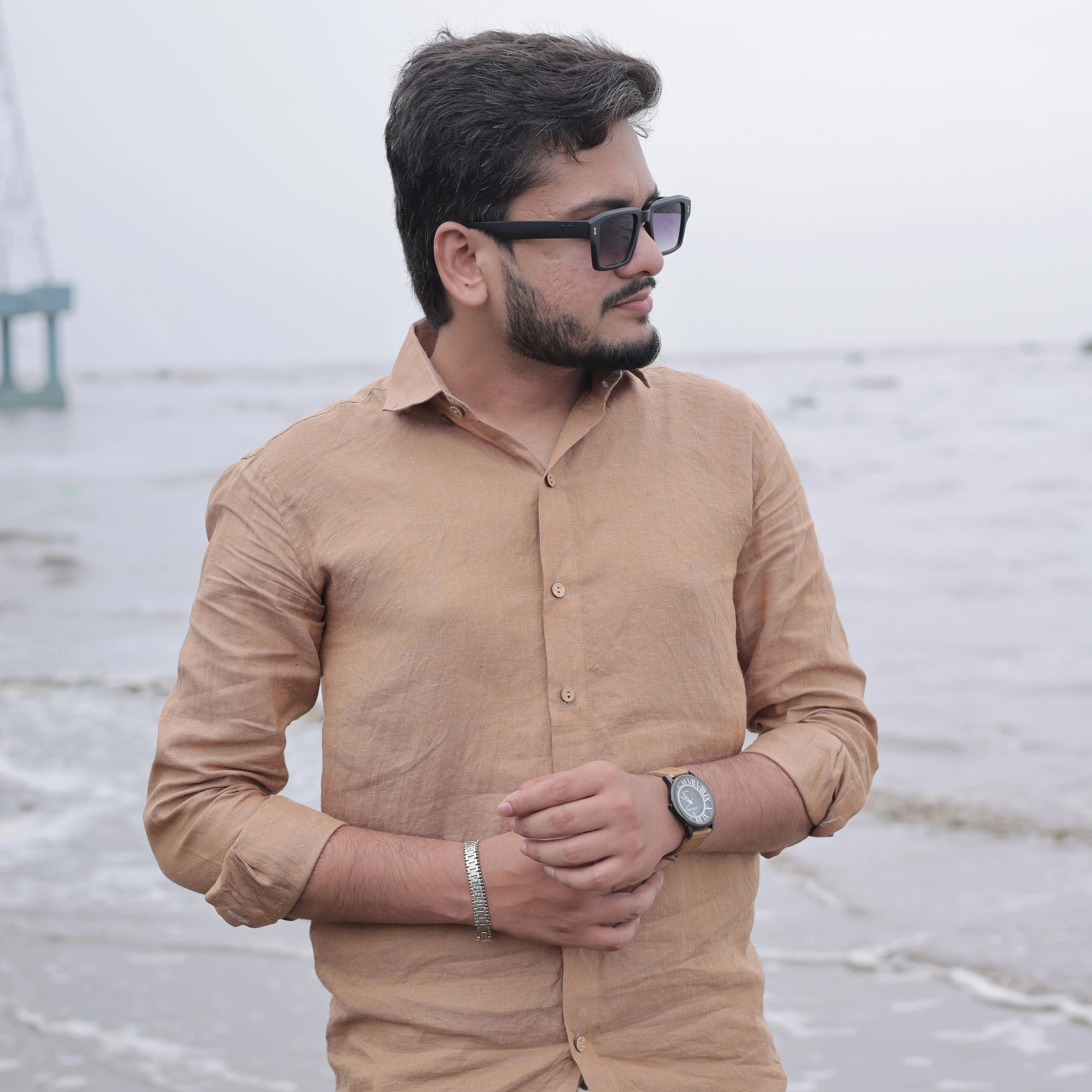 Lightweight Pure Linen Shirt in Coffee Brown Color