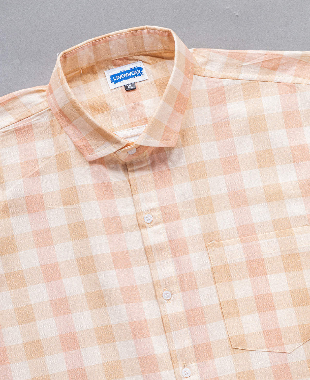 Premium Cotton Linen Peach Checked Shirt for Men