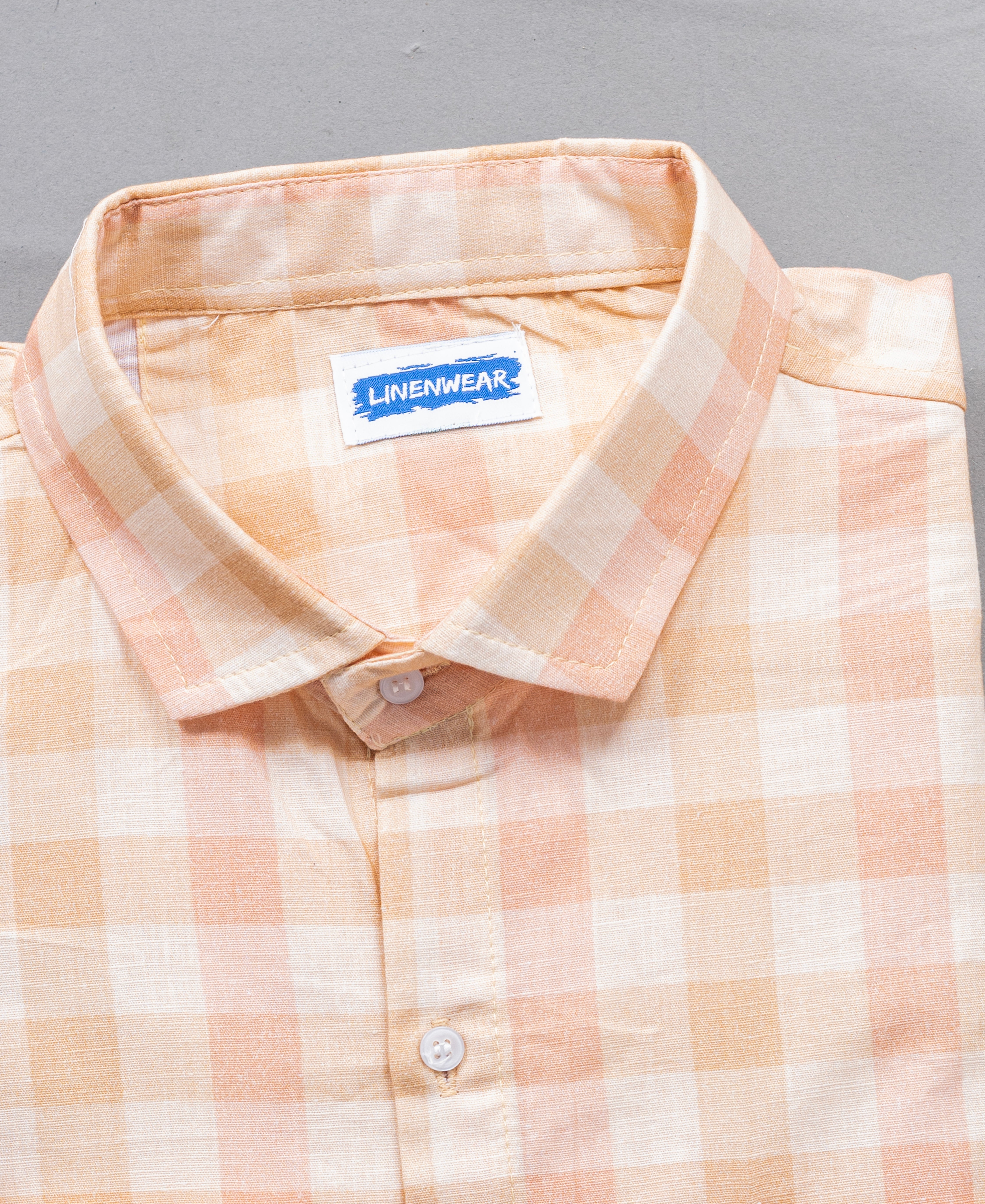 Premium Cotton Linen Peach Checked Shirt for Men