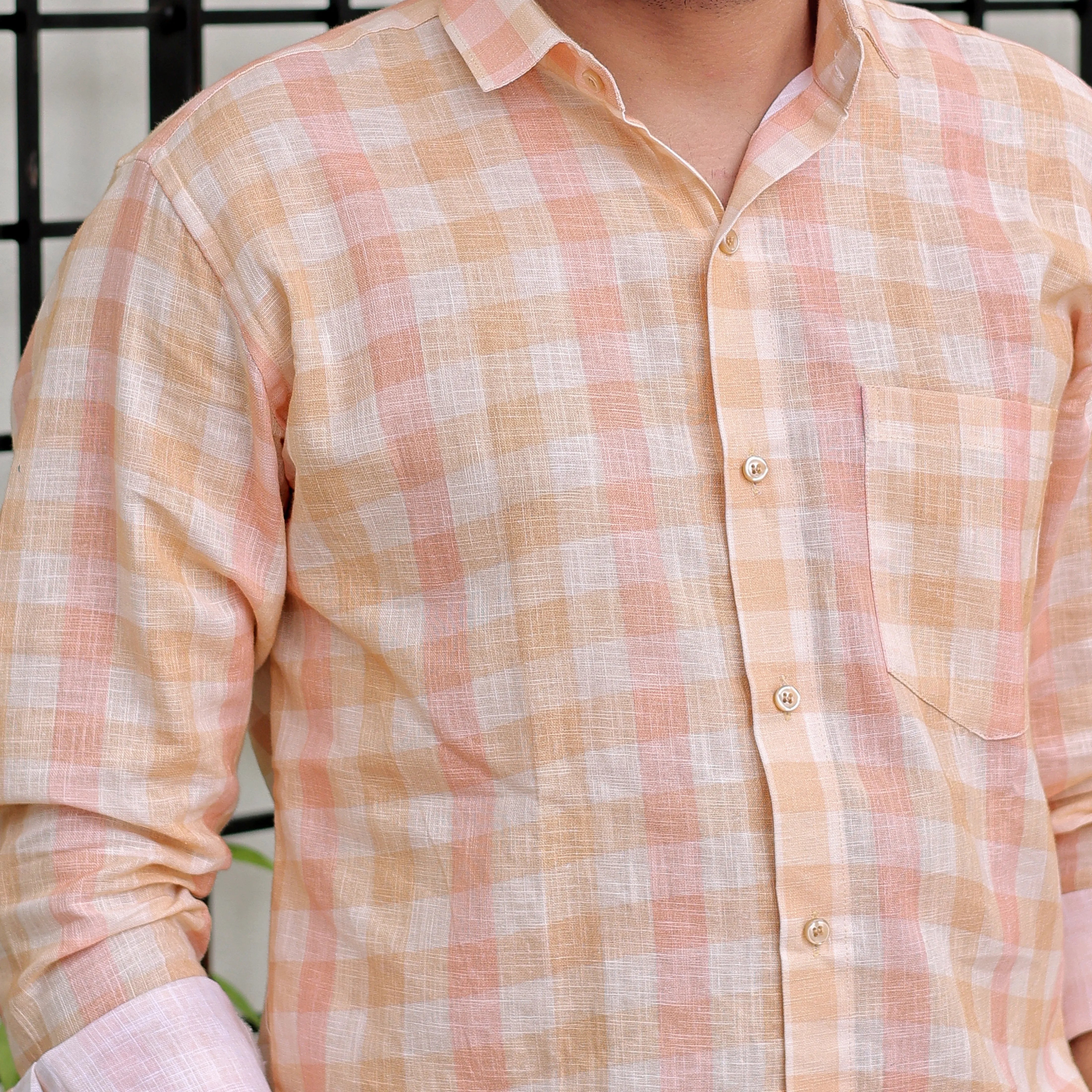 cotton linen chex shirt