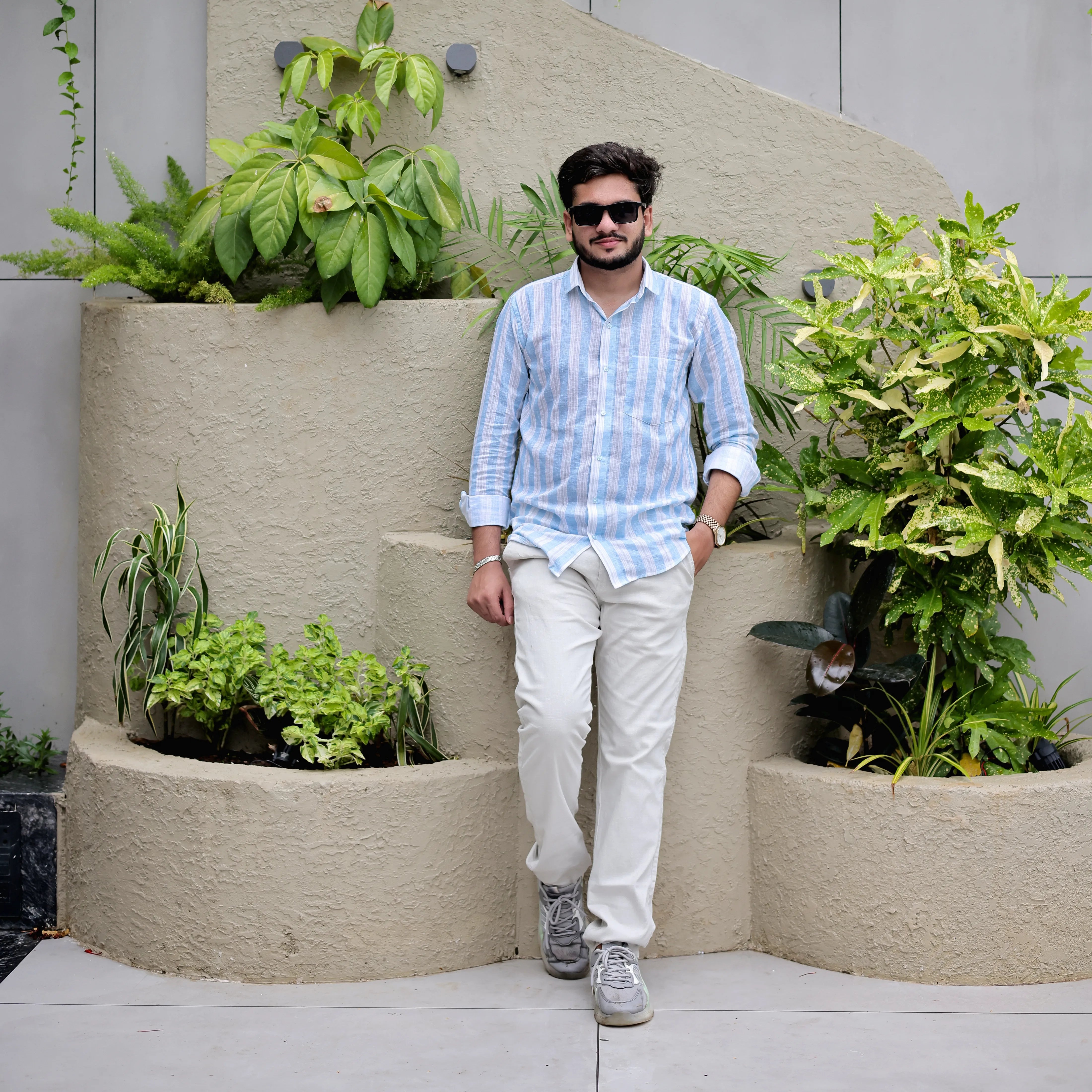 white and blue line shirt