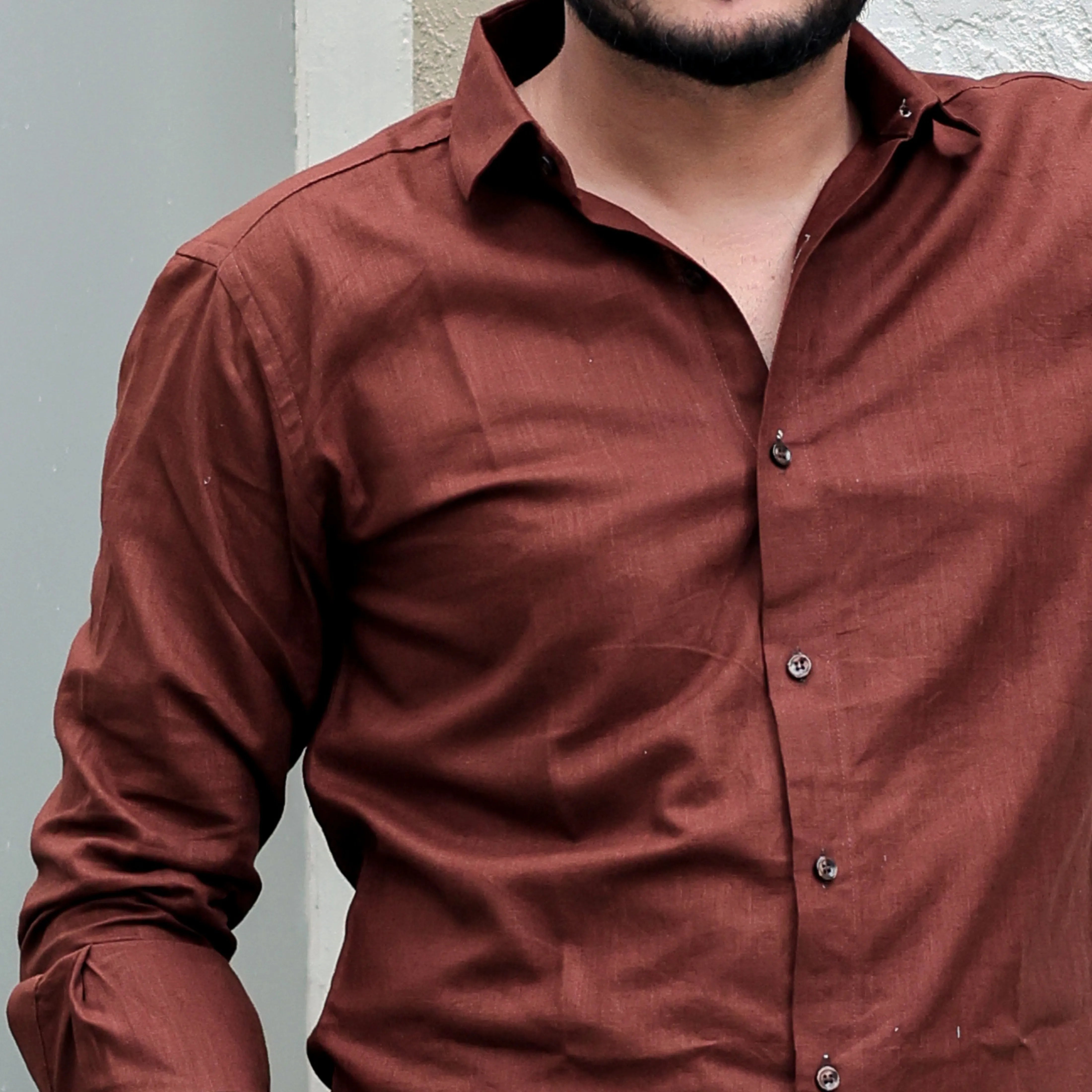 coffee brown linen shirt