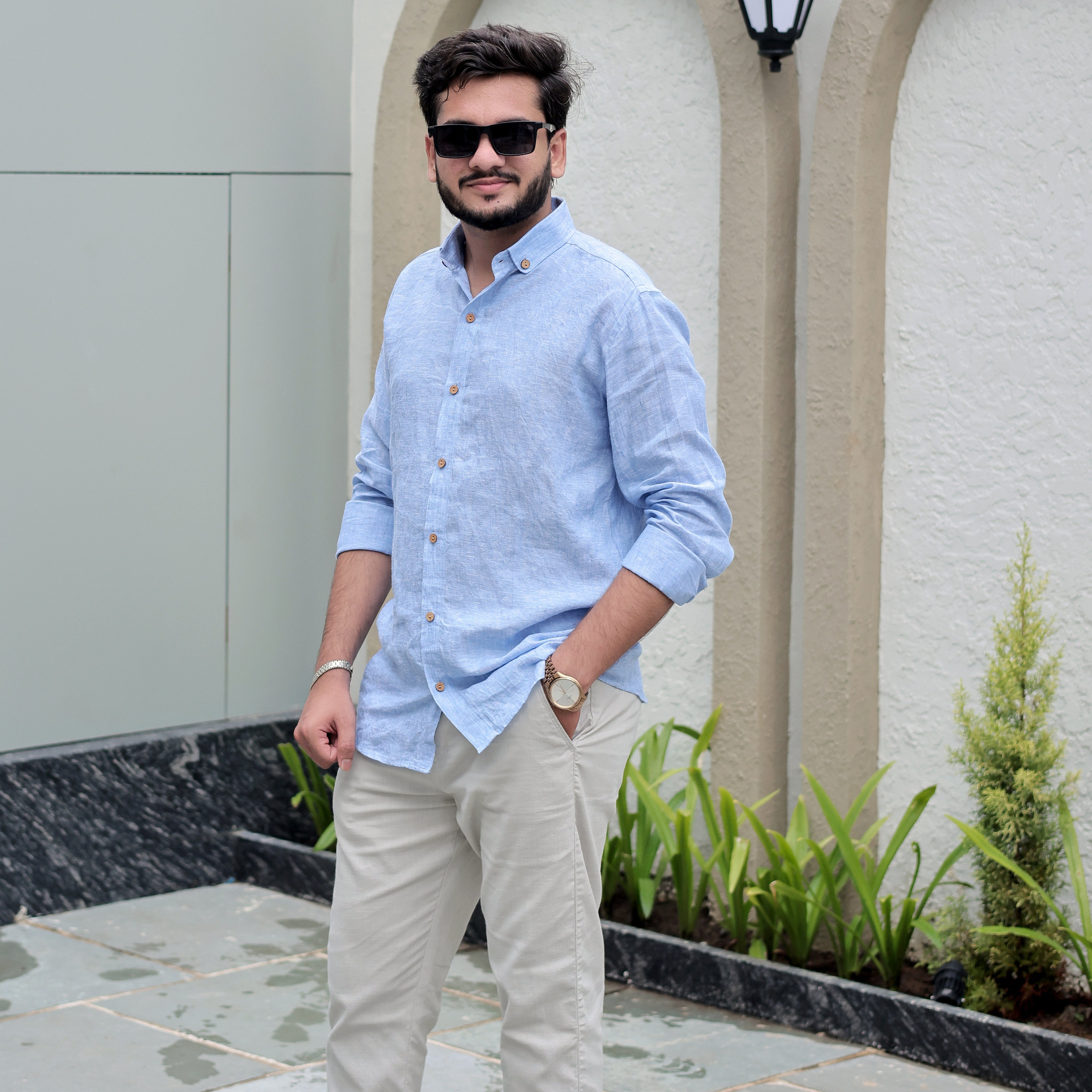 stylish blue linen shirt