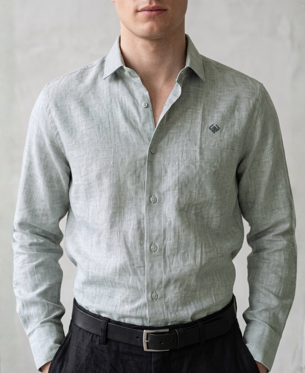 Minimalist Classic Light Grey Pure Linen Soft Fabric Shirt