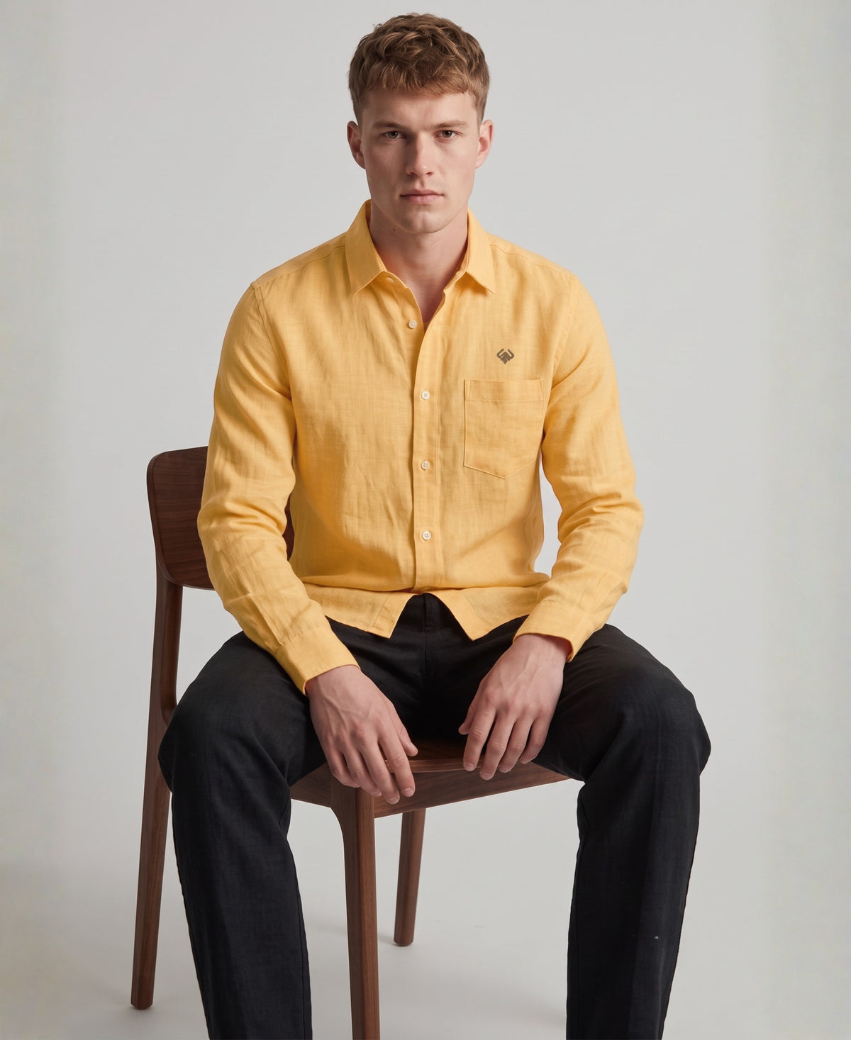 Sun Haze Pure Linen Pastel Yellow Regular Fit Shirt