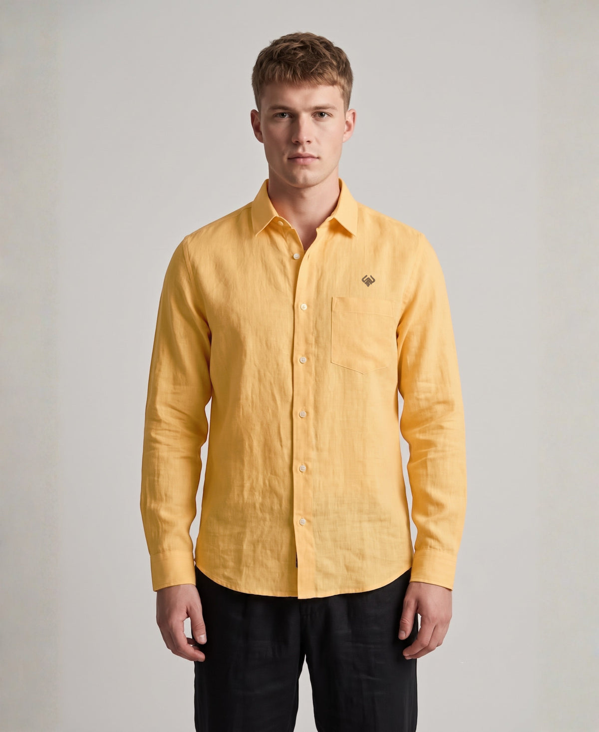 Sun Haze Pure Linen Pastel Yellow Regular Fit Shirt