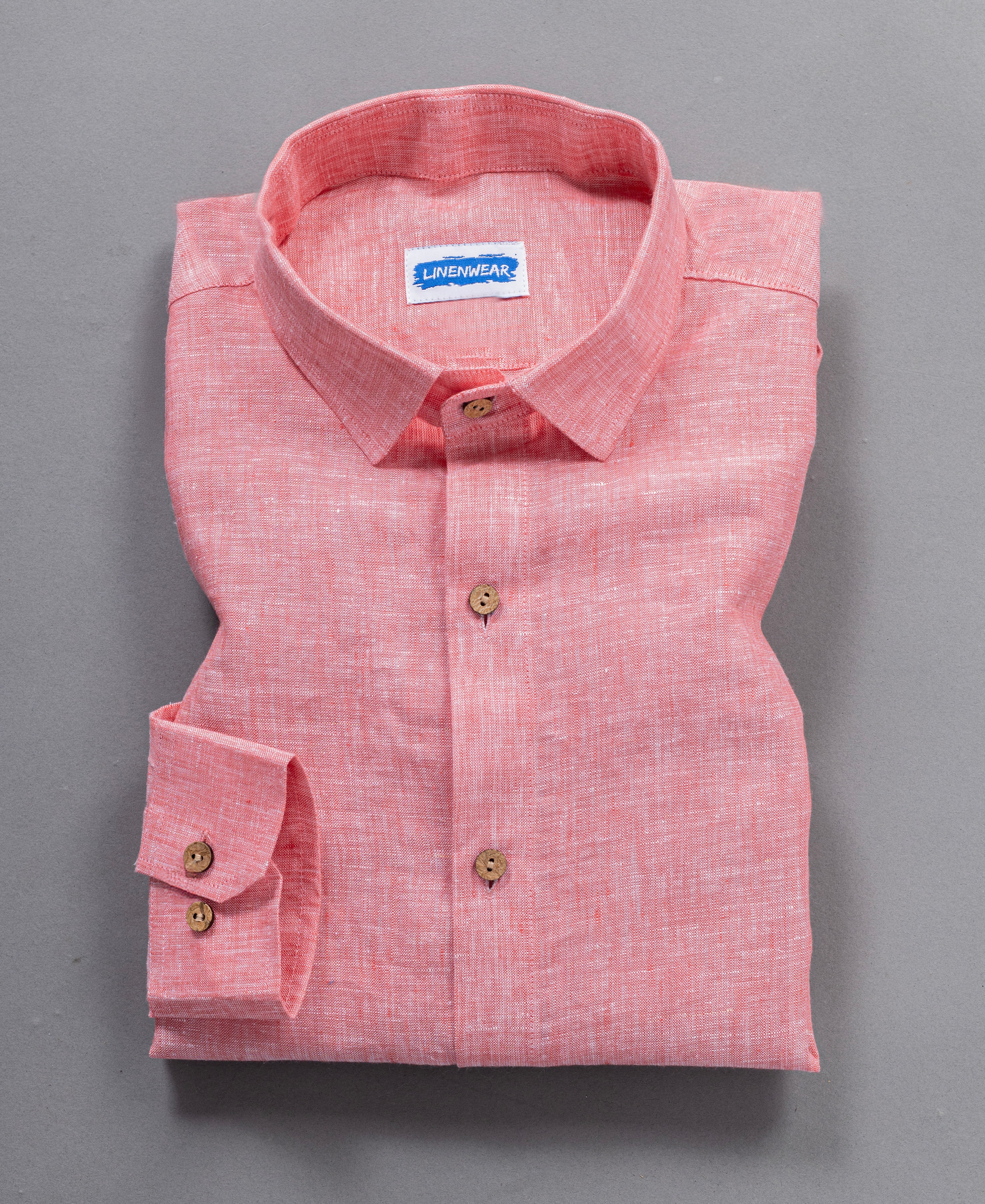 Peach Pure Linen Shirt for Men Folded Cuff Design