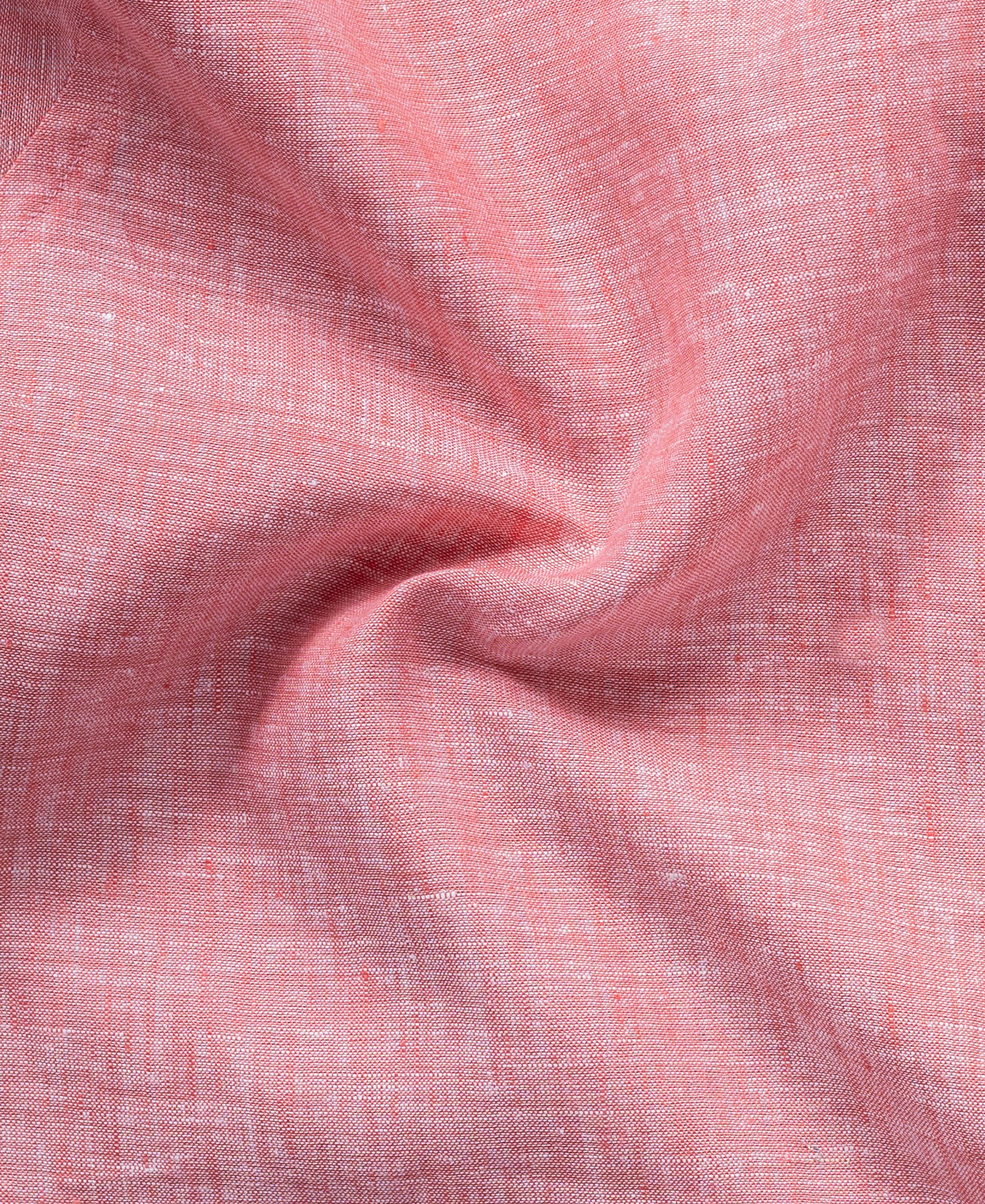 Peach Pure Linen Shirt for Men Folded Cuff Design