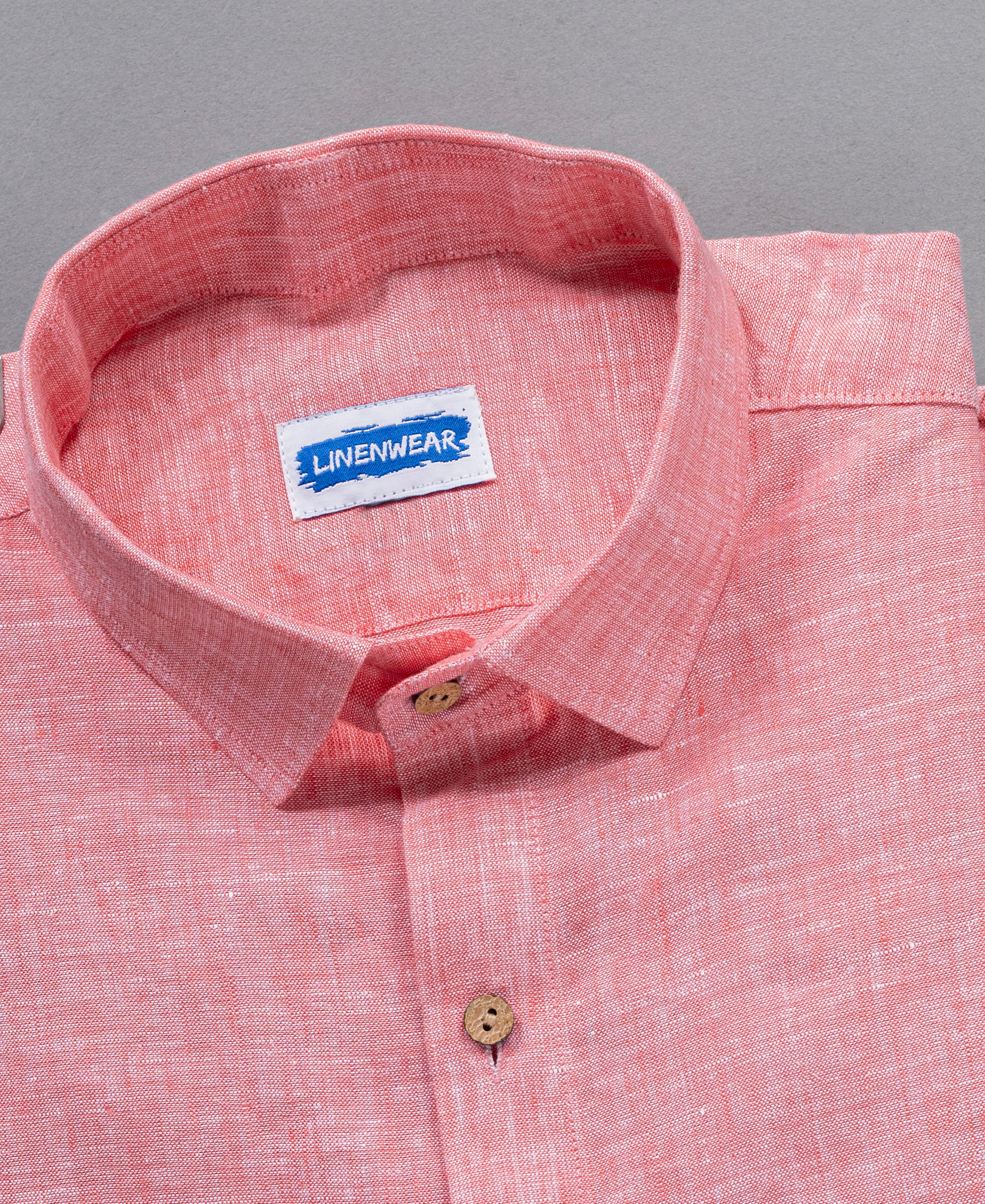 Peach Pure Linen Shirt for Men Folded Cuff Design