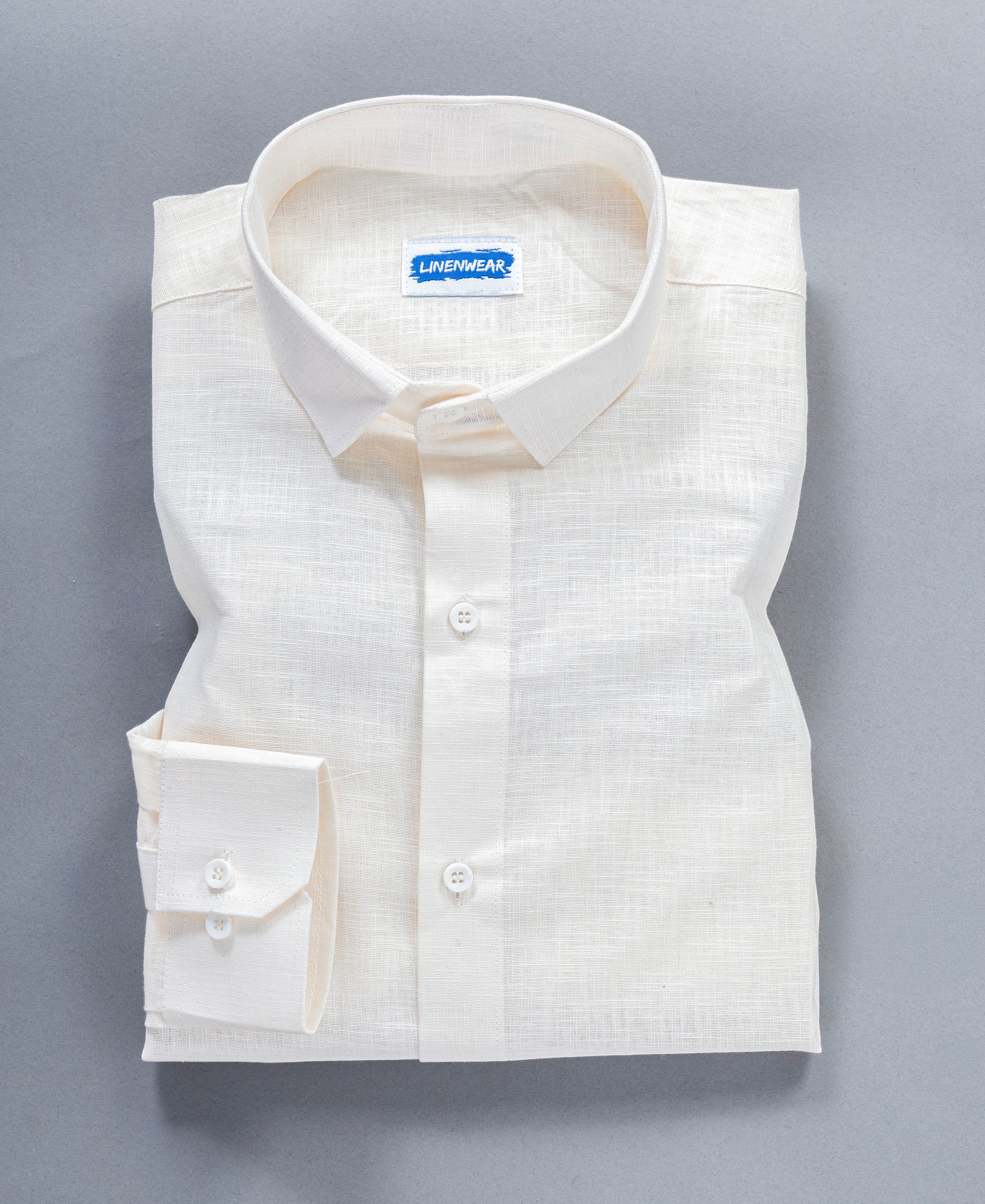 Off White Pure Linen Shirt With Spread Collar