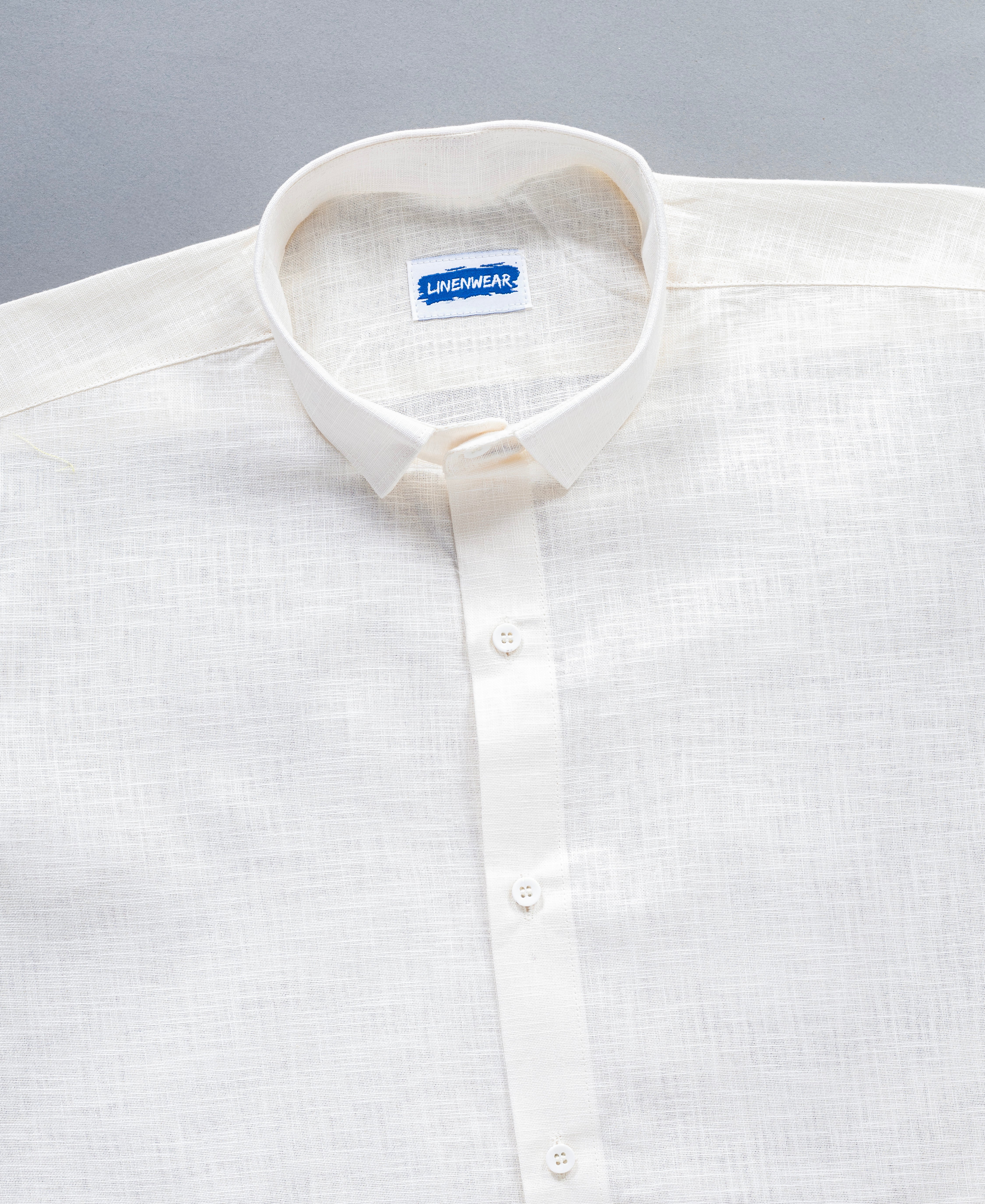 Off White Pure Linen Shirt With Spread Collar