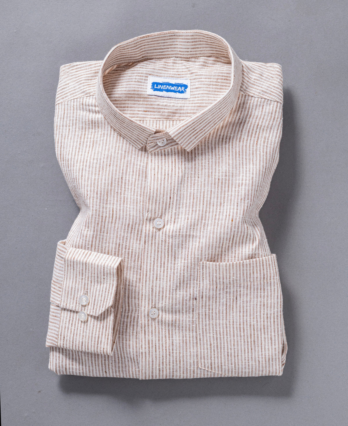 Brown And White Striped Cotton Shirt for Men