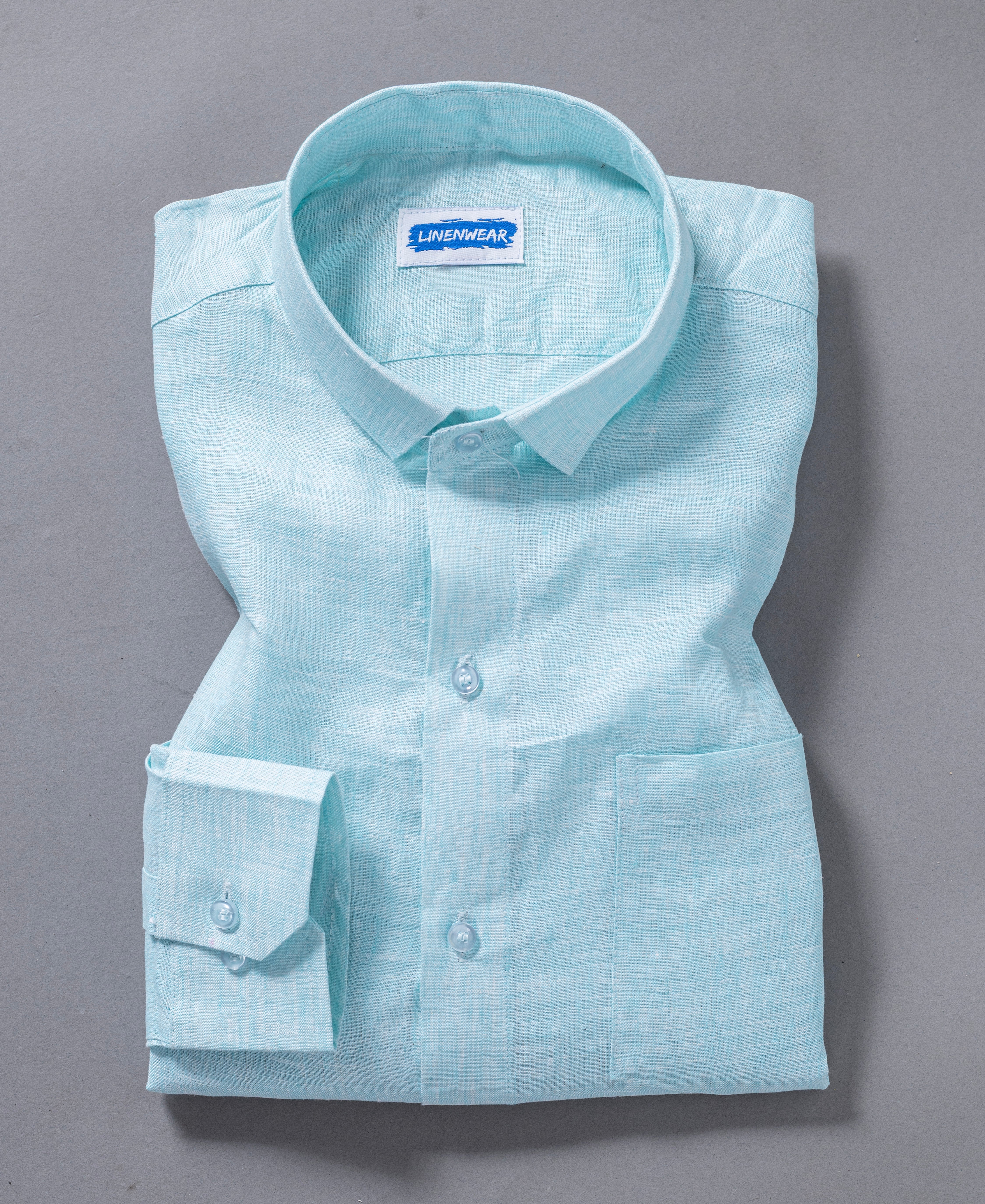 Sky Blue Pure Linen Regular Fit Shirt For Men