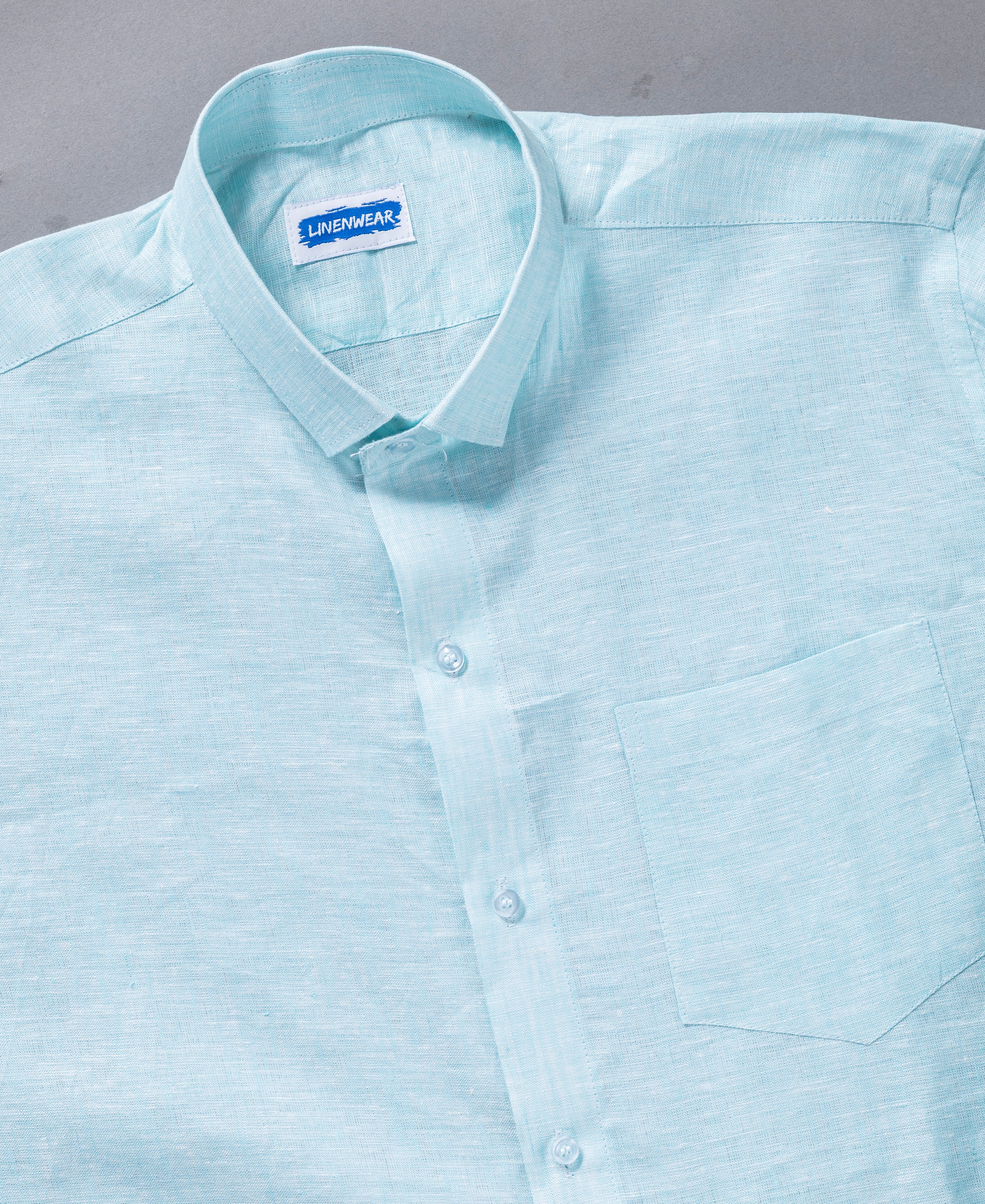 Sky Blue Pure Linen Regular Fit Shirt For Men