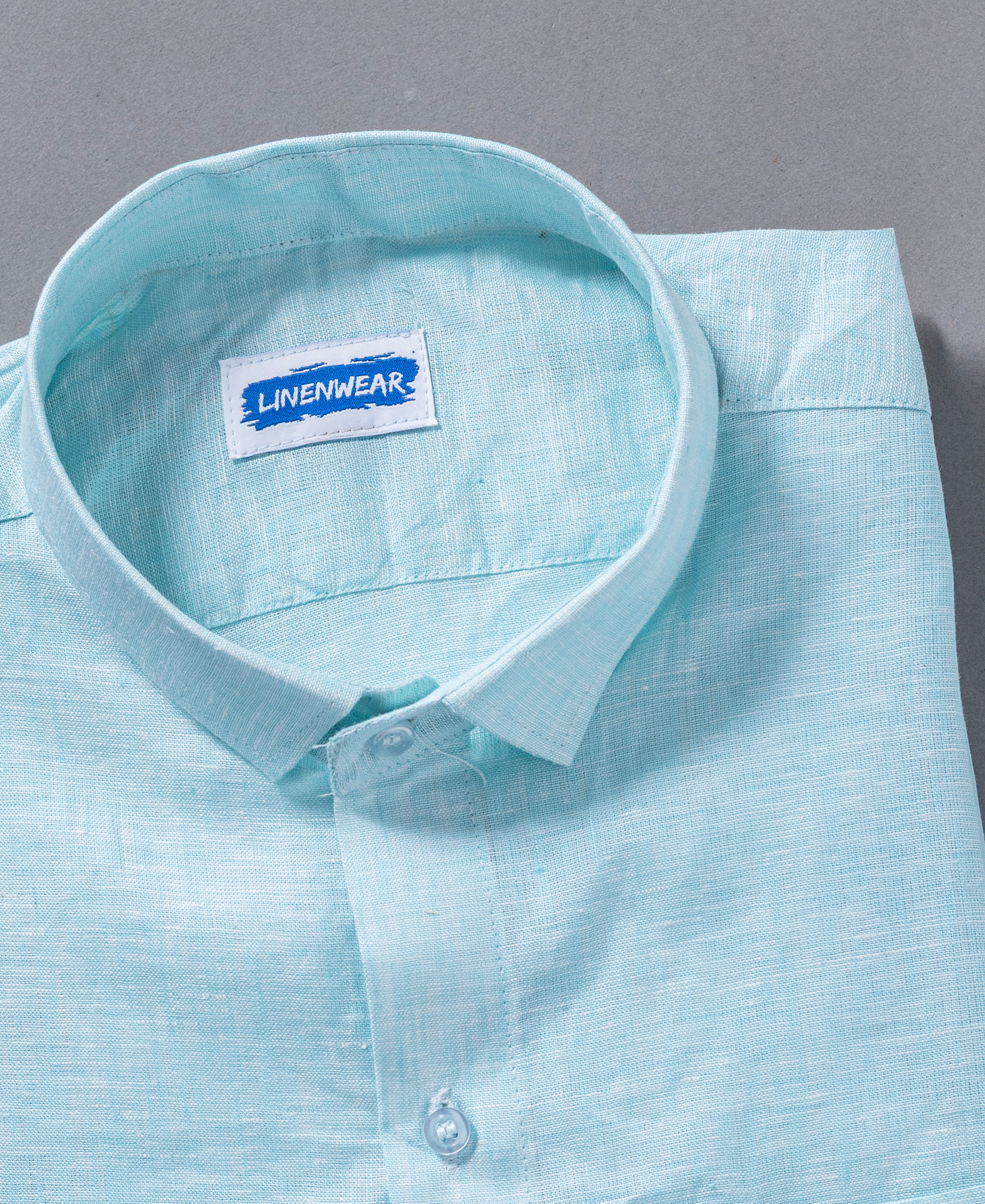 Sky Blue Pure Linen Regular Fit Shirt For Men