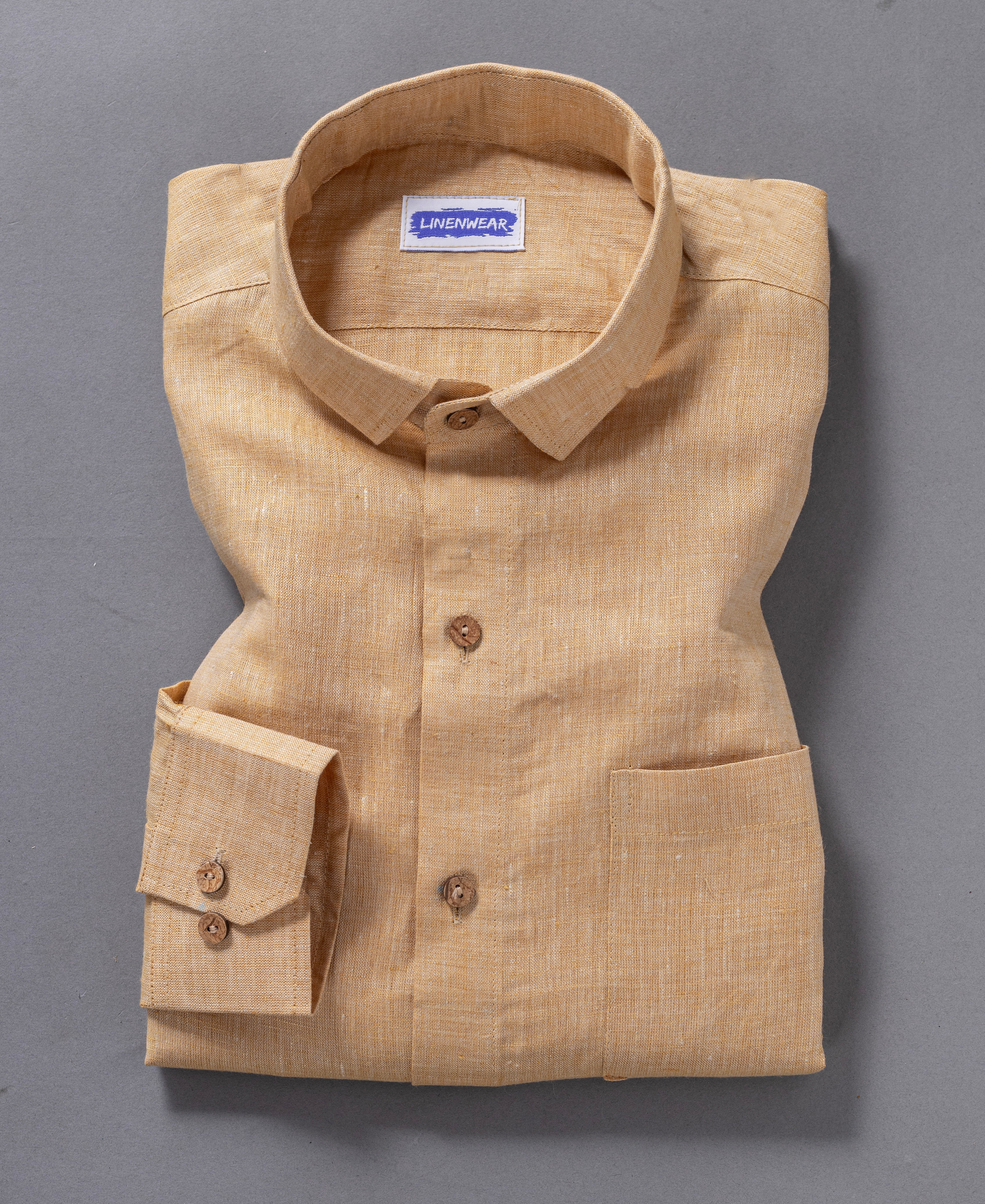 Mustard Pure Linen Shirt for Men Soft Breathable Fabric