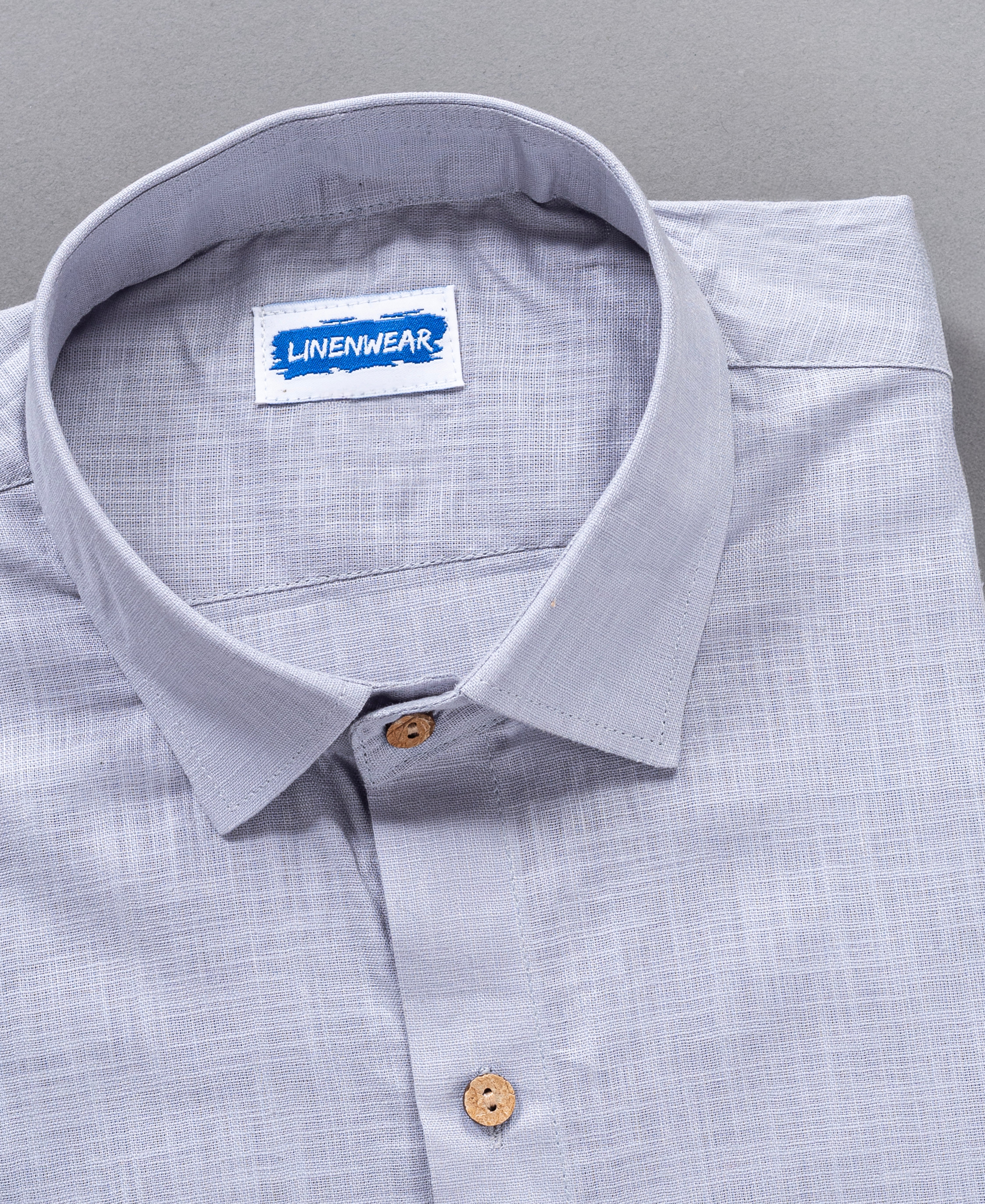 Light Gray Pure Linen Shirt Minimal Design With Wooden Buttons