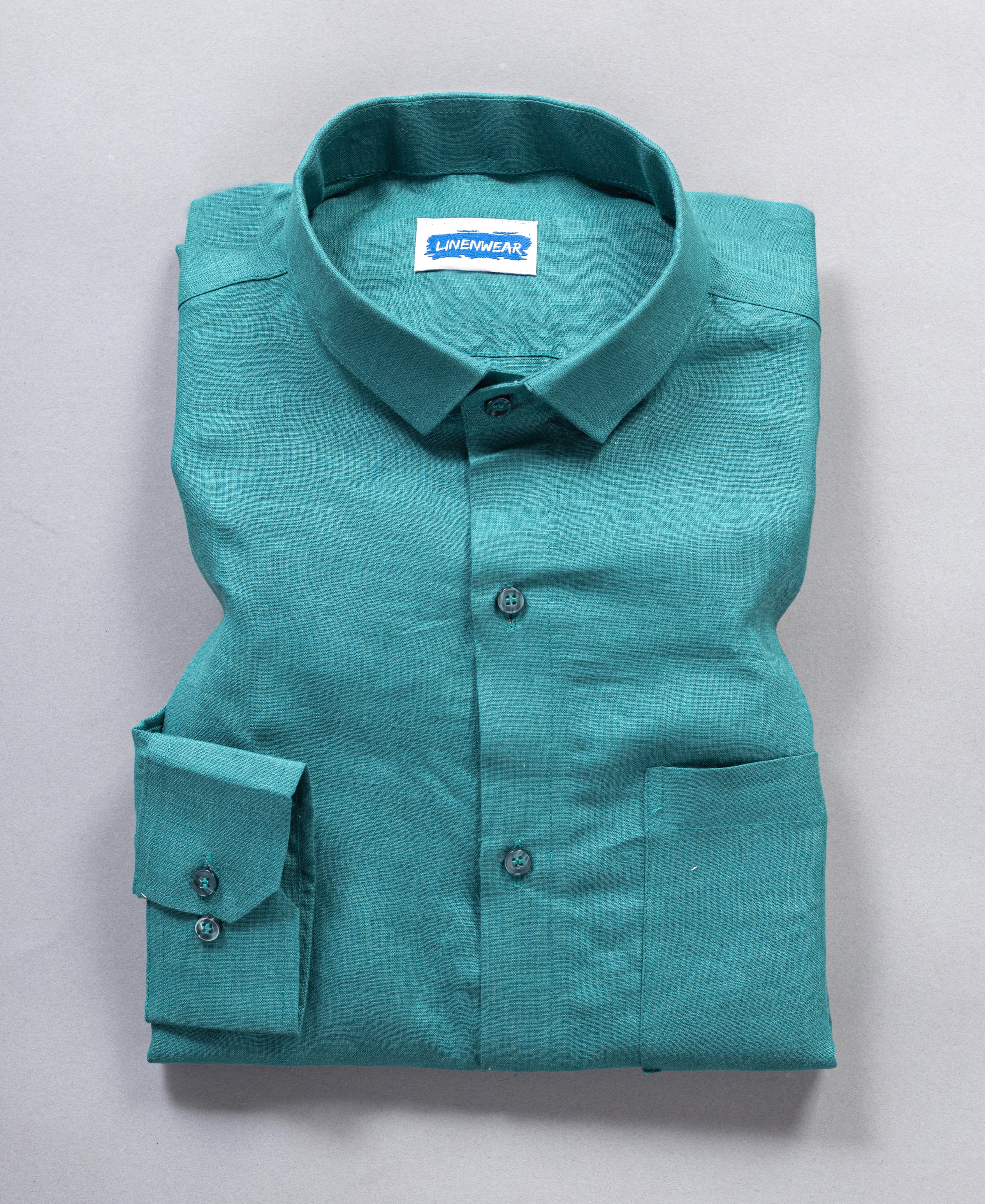 Teal Green Mens Pure Linen Shirt Premium Casual Wear