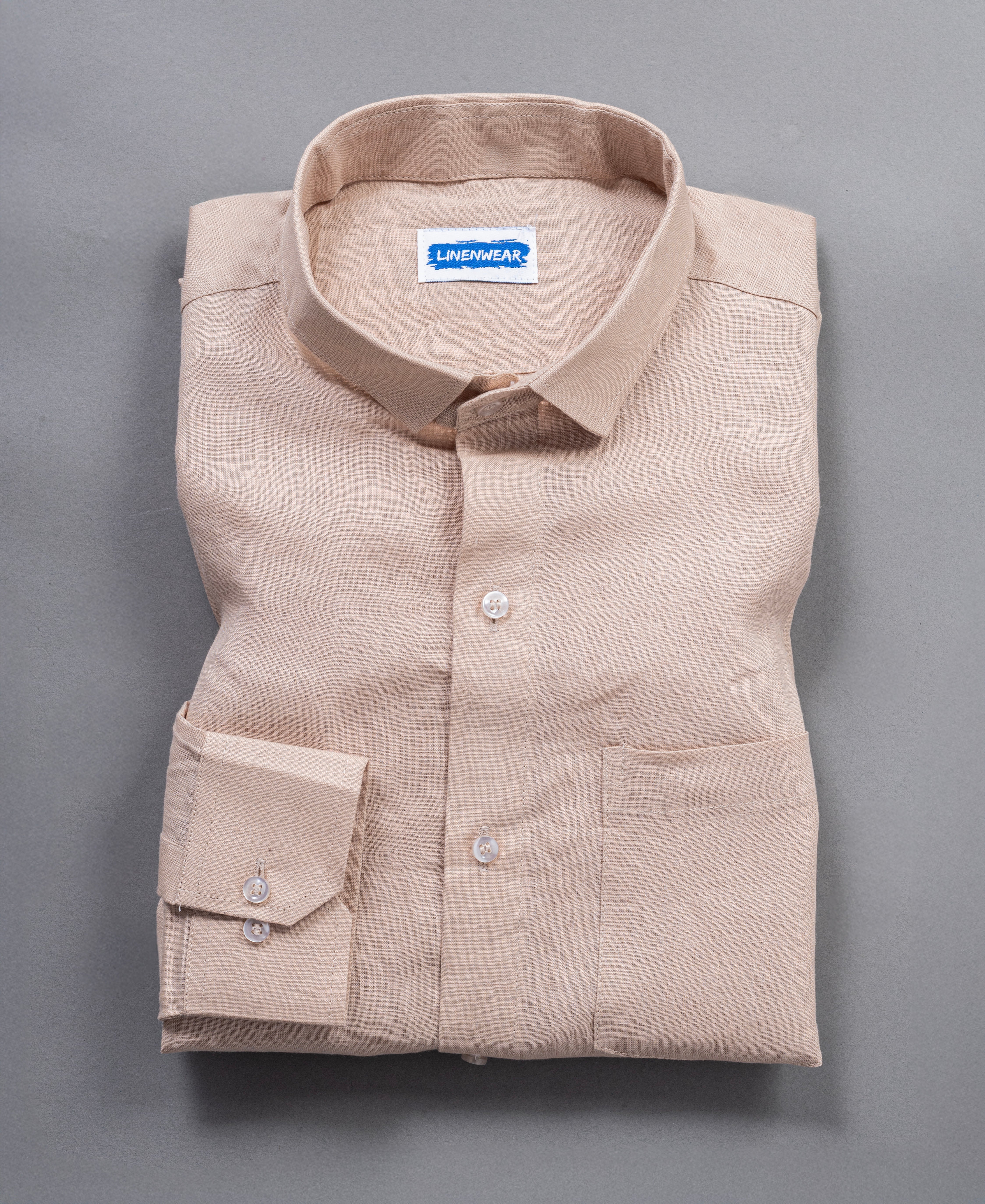 Beige Pure Linen Shirt For Men Lightweight Summer Style