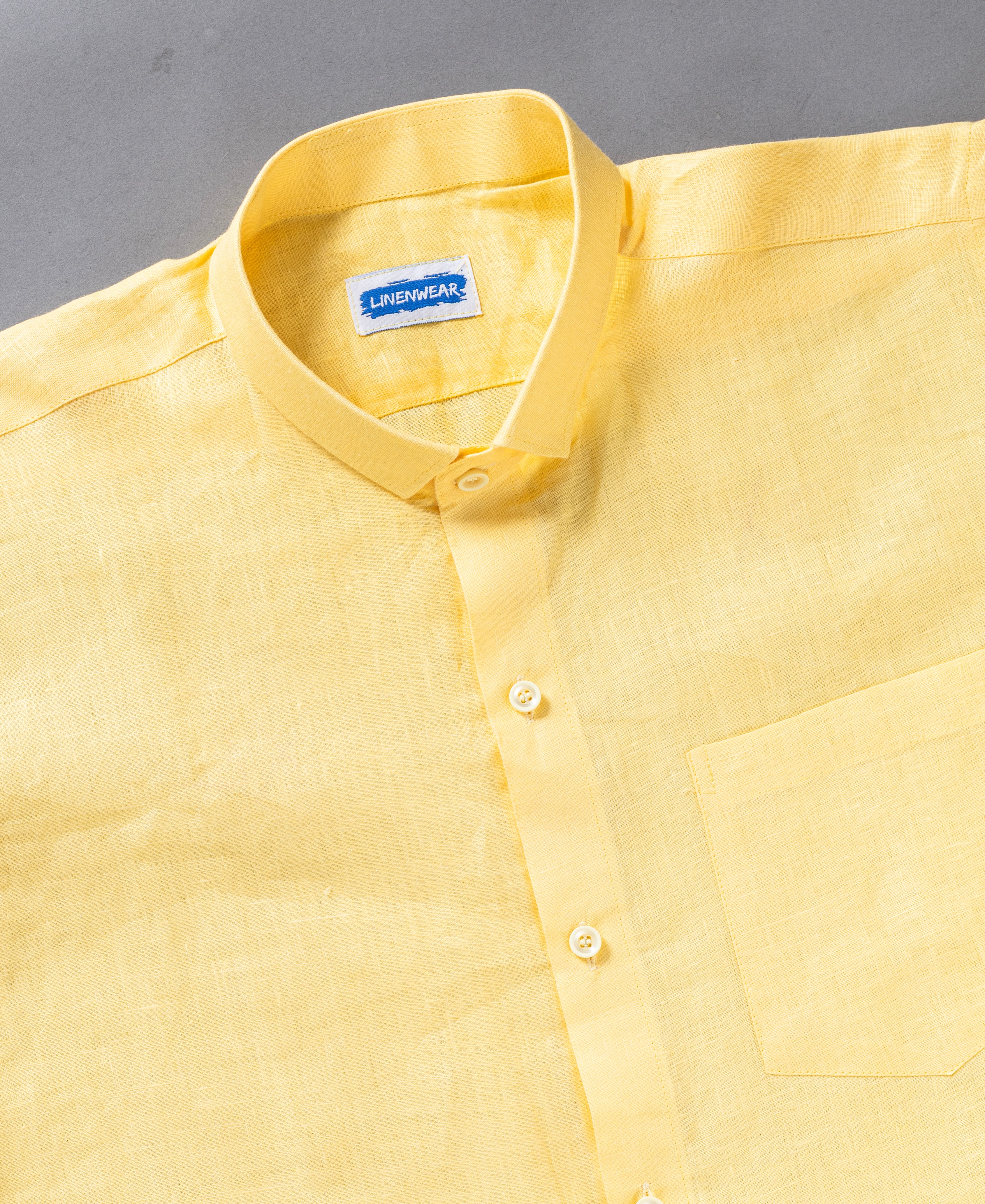 Bright Yellow Mens Pure Linen Shirt Fresh Summer Style