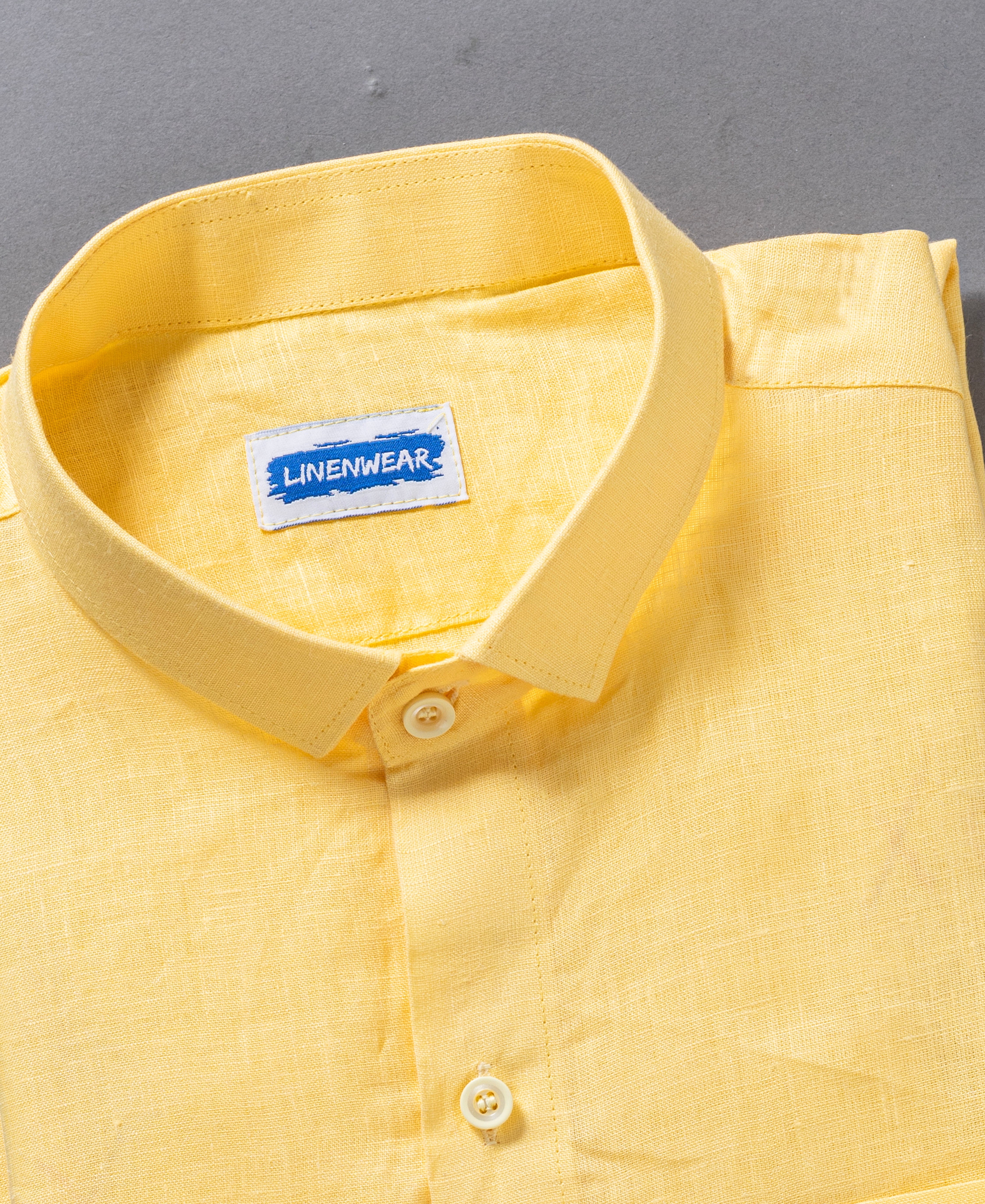 Bright Yellow Mens Pure Linen Shirt Fresh Summer Style