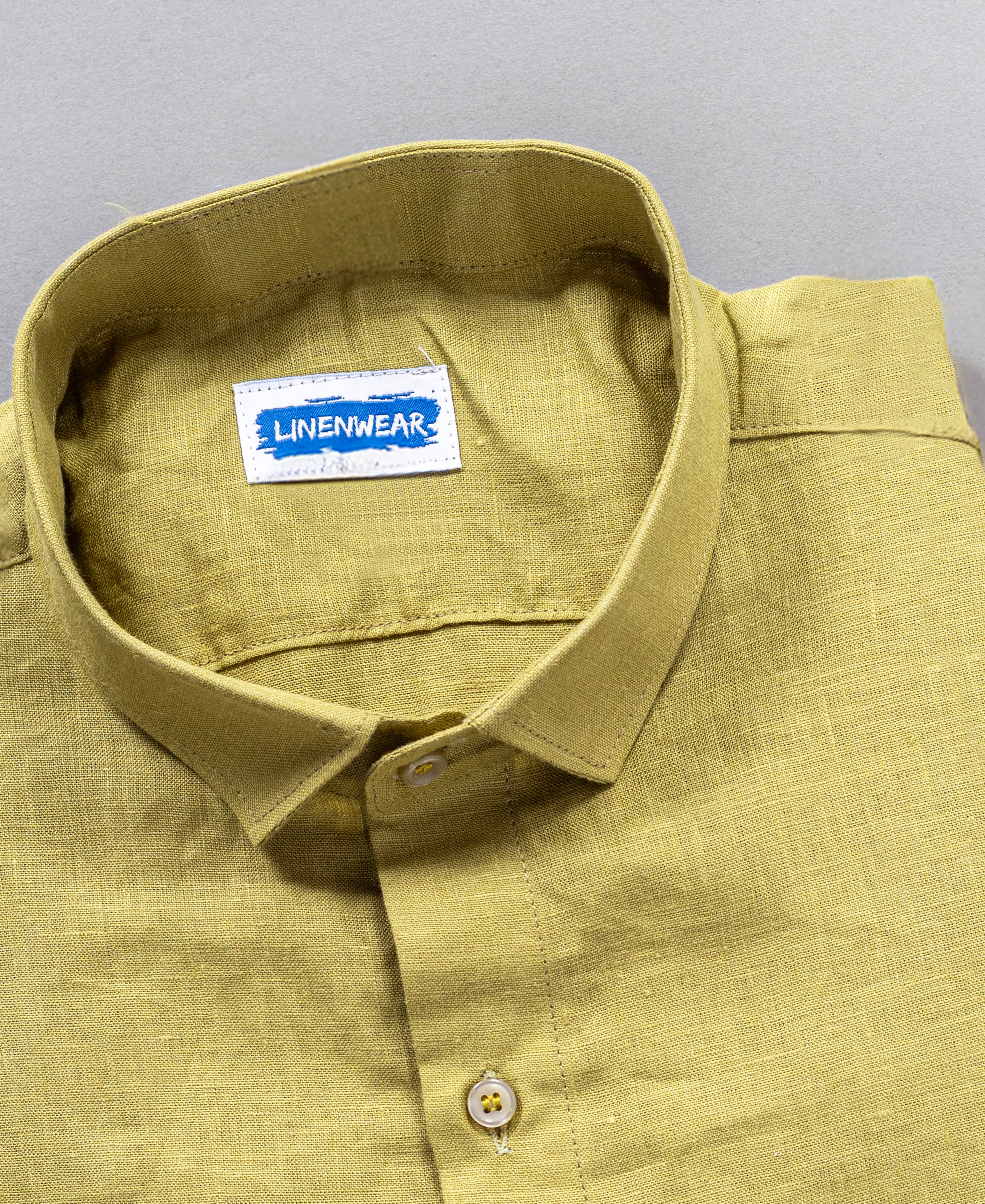 Mustard Green Pure Linen Shirt Formal Wear Full Sleeve