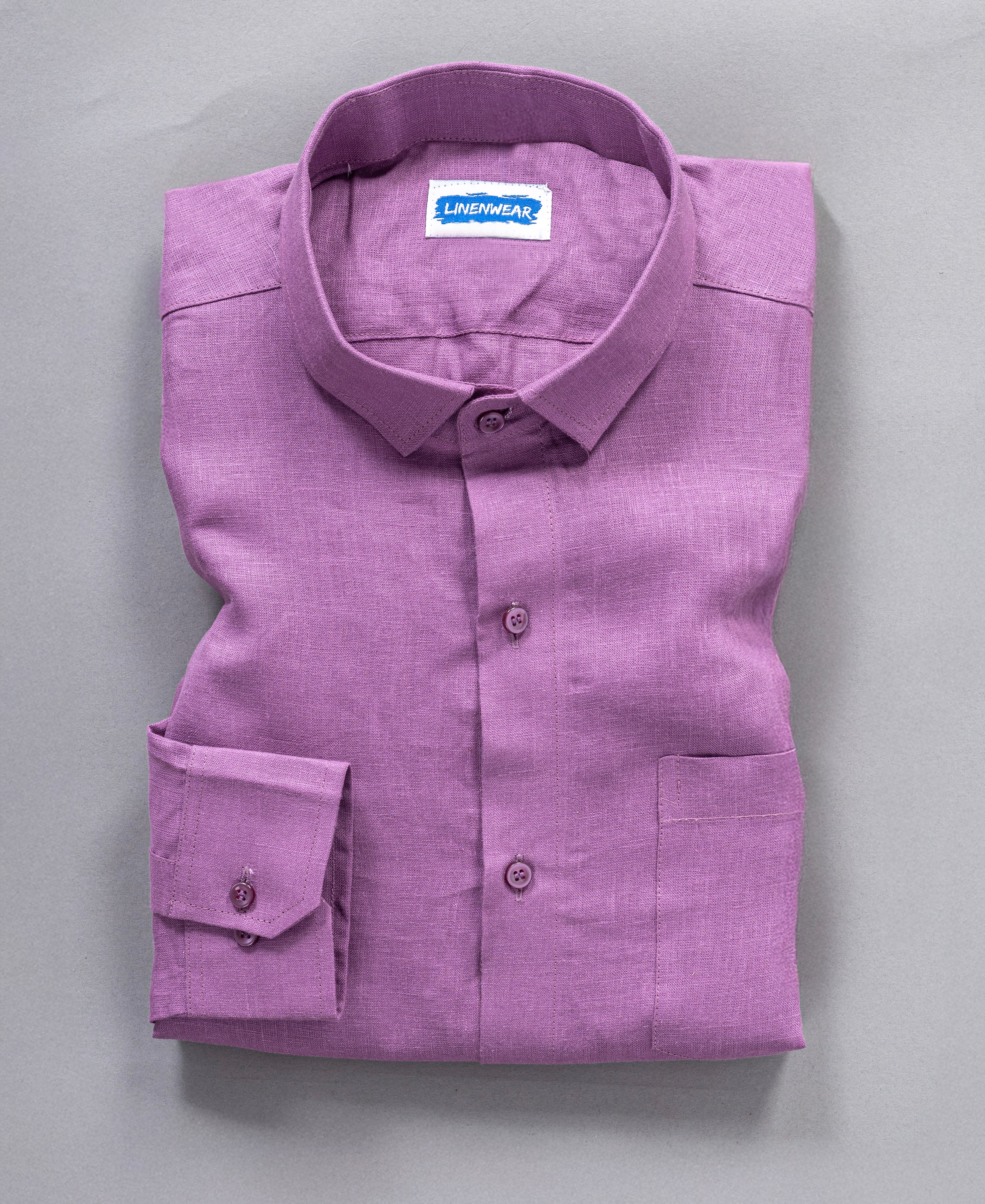 Purple Pure Linen Shirt Elegant Casual Wear With Smooth Finish