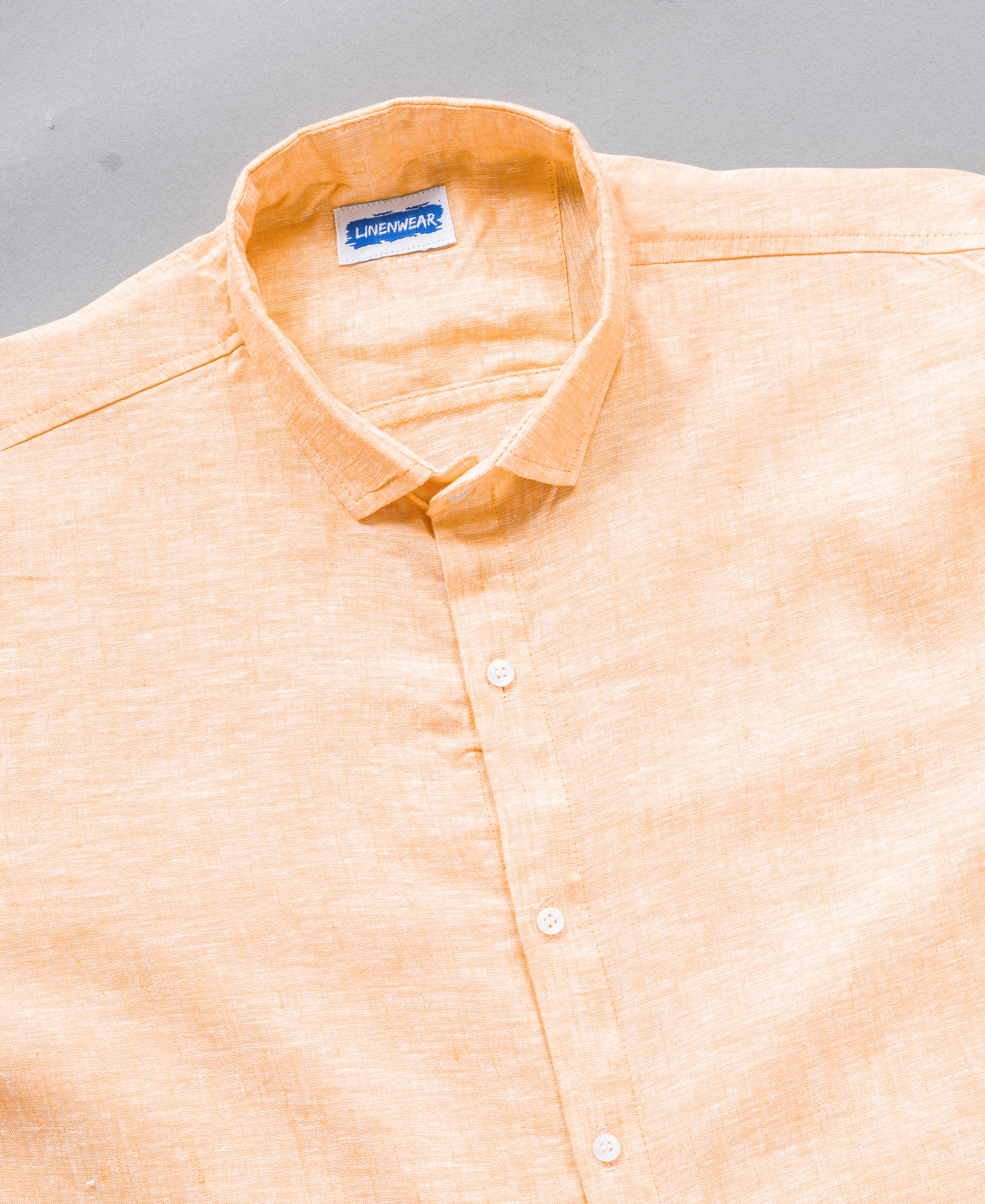 Pure Linen Peach Orange Summer Breeze Style Shirt For Men
