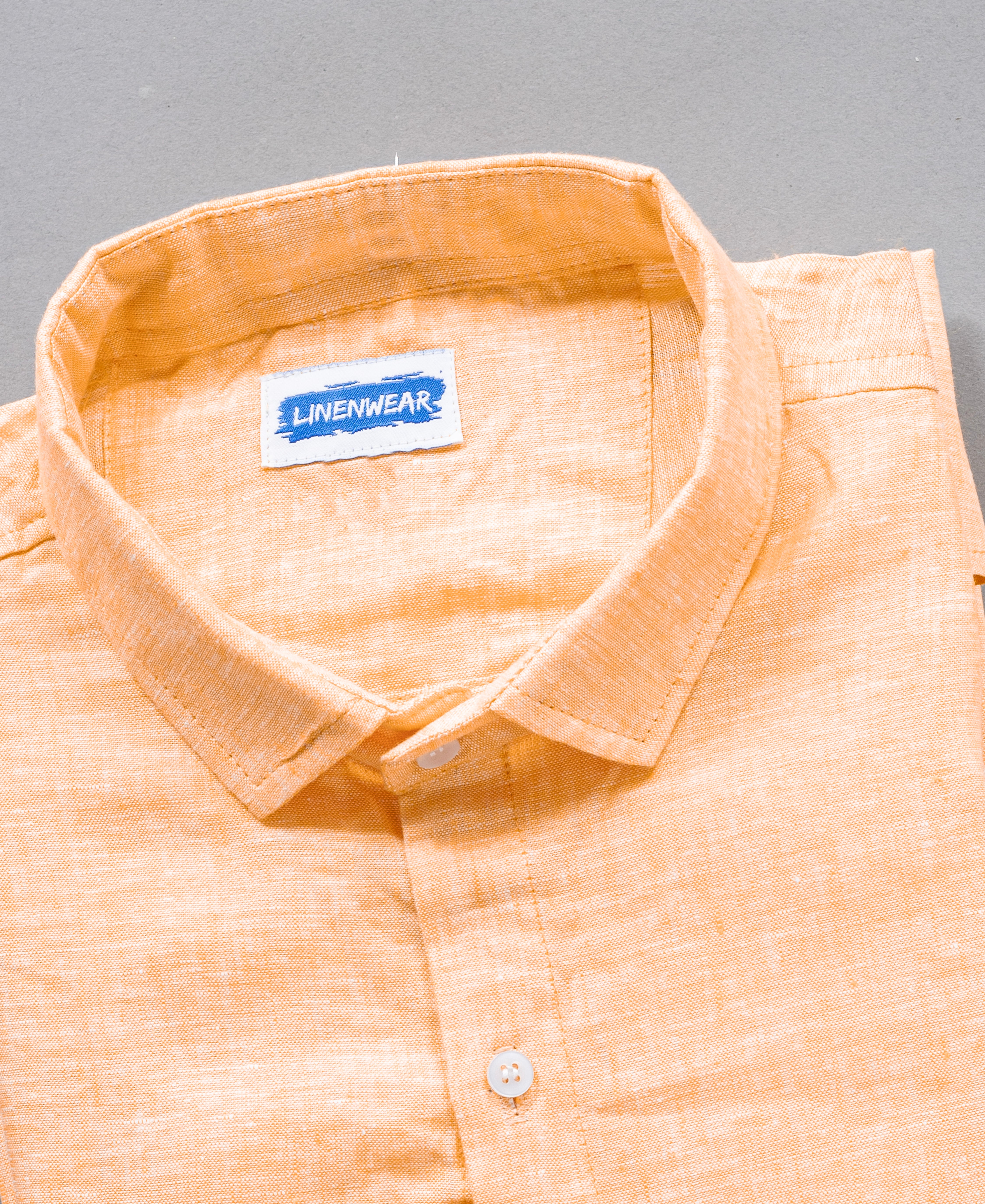 Pure Linen Peach Orange Summer Breeze Style Shirt For Men