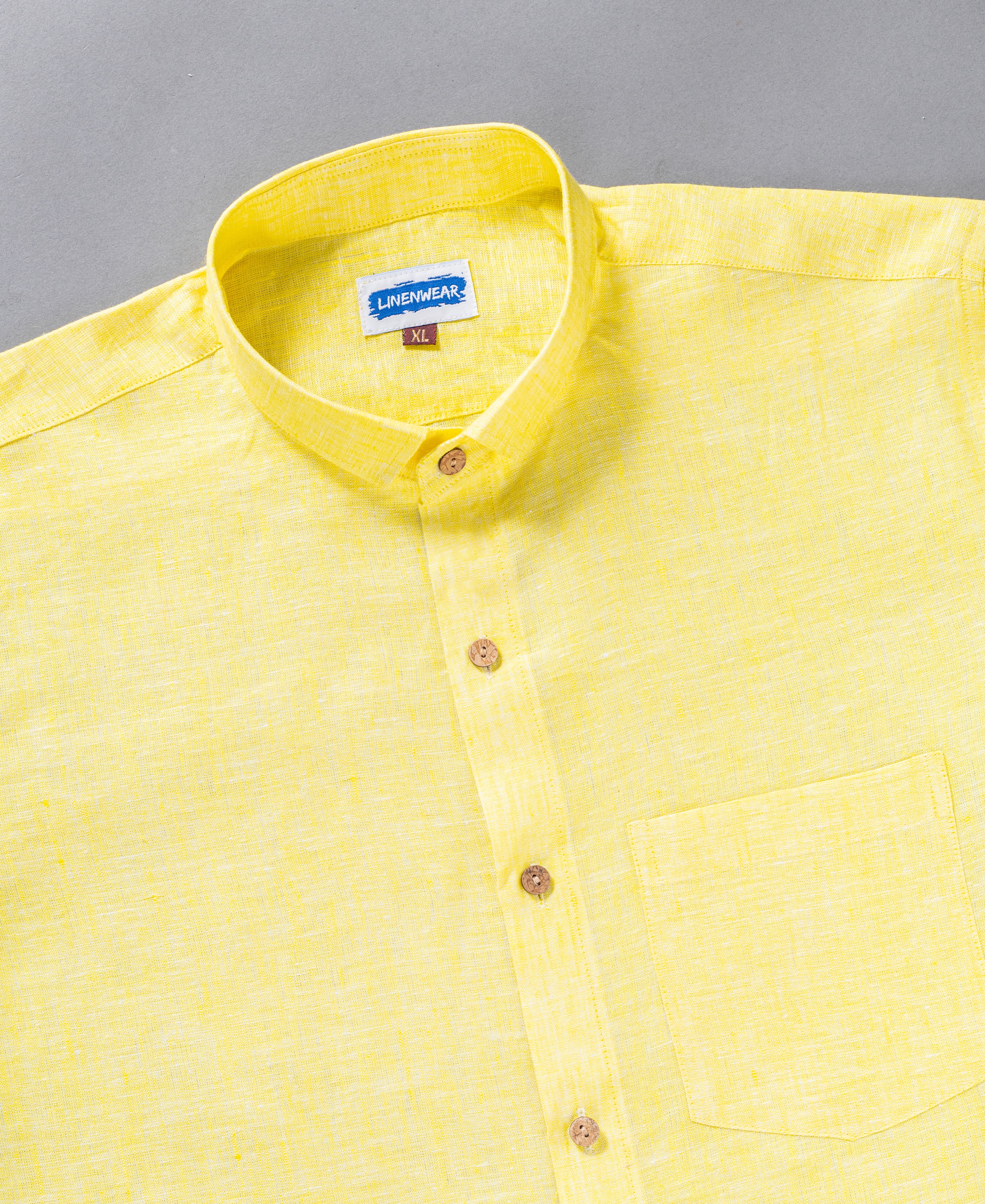 Yellow Pure Linen Full Sleeve Shirt For Men Comfort