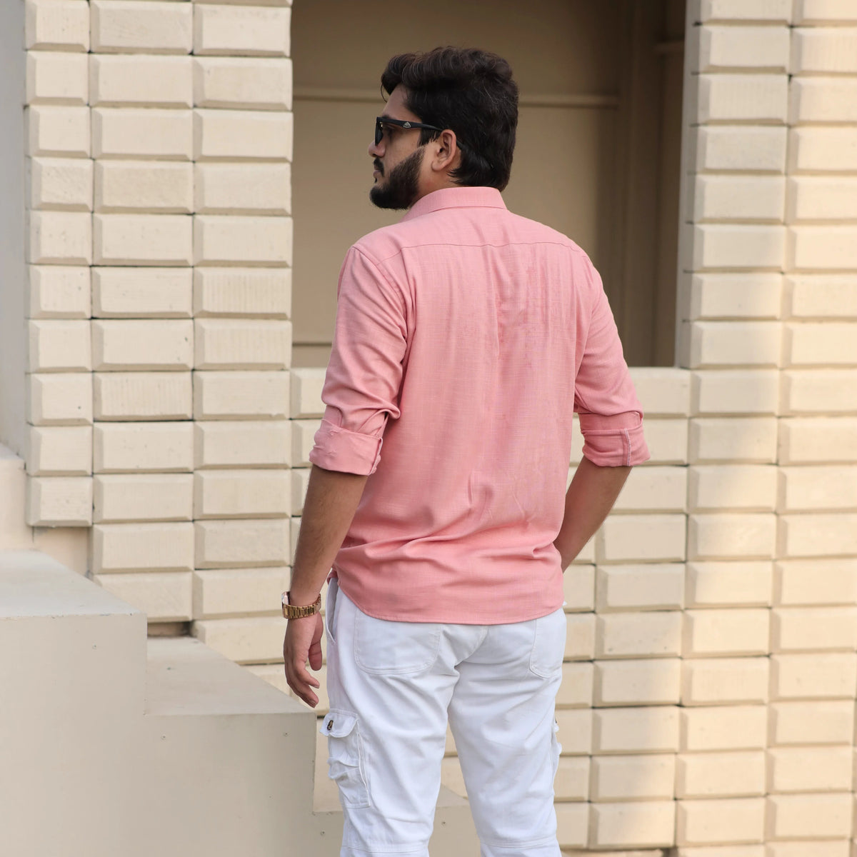 Peach Cotton Linen Shirt for Men – Spread Collar Resort Wear
