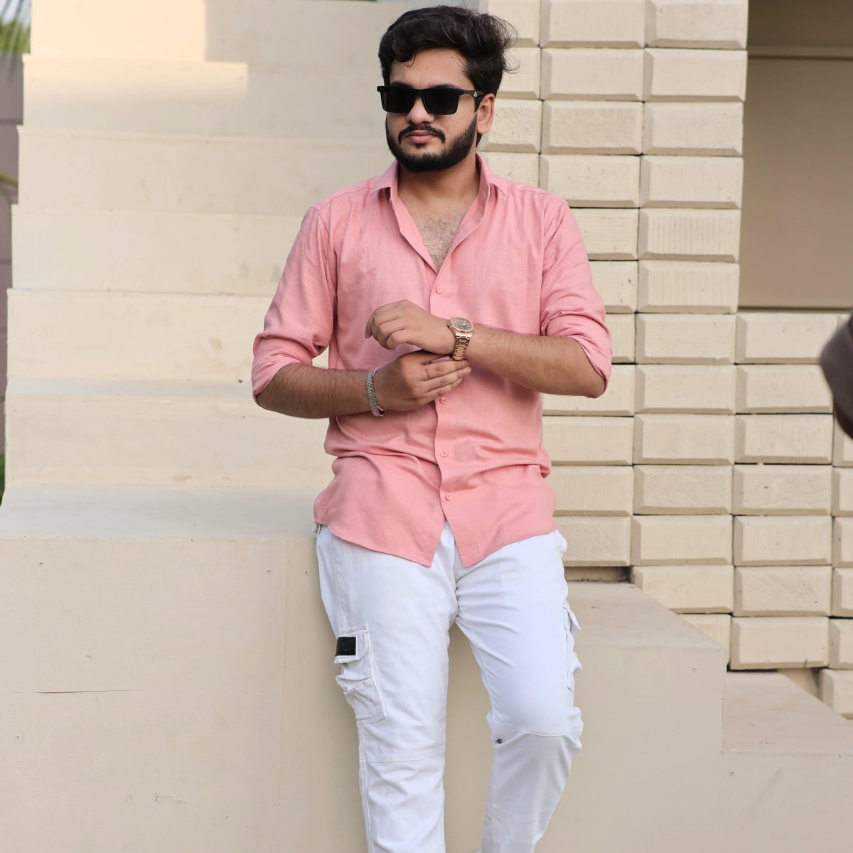 Peach Cotton Linen Shirt for Men – Spread Collar Resort Wear