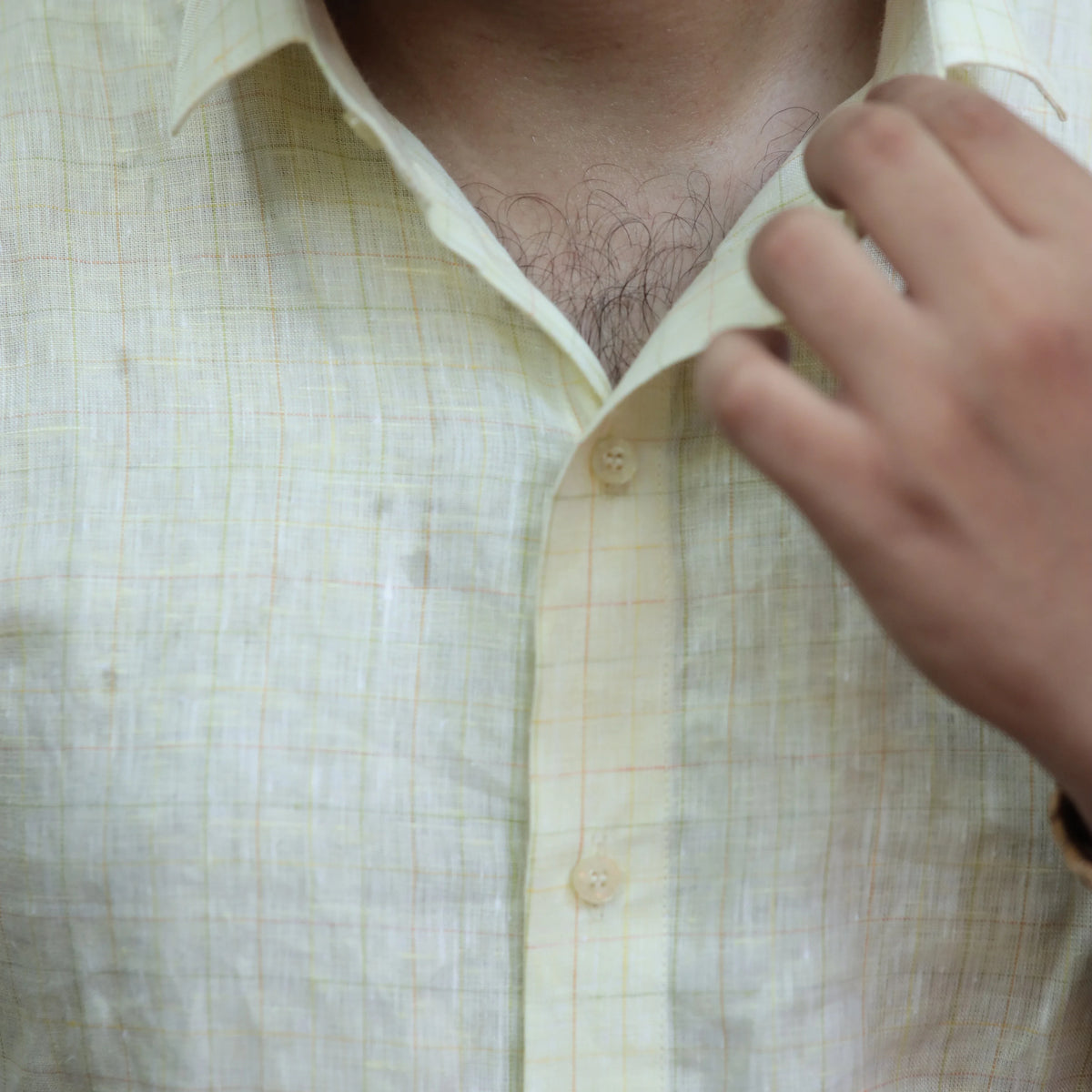 Everyday Light Yellow Linen Check Shirt for Men – Slim Fit Checks Design