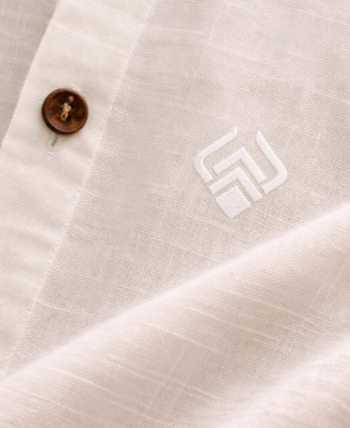 Pure Linen White Shirt With Mandarin Collar and Wooden Button