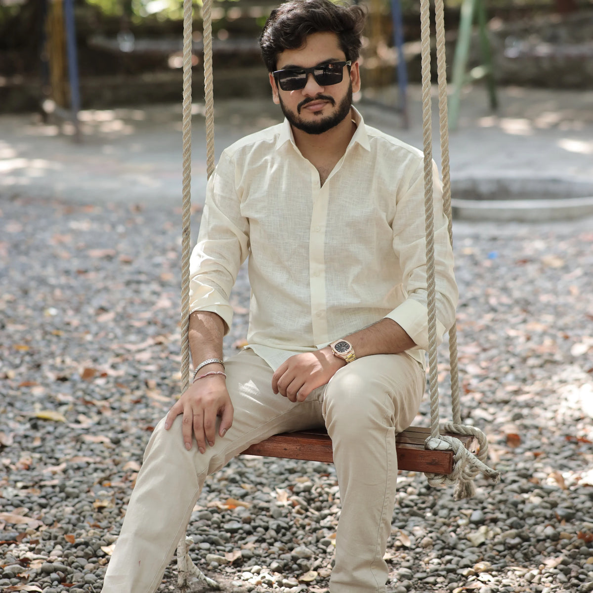 Beige Cotton Linen Shirt for Men – Full Sleeve Soft Breathable
