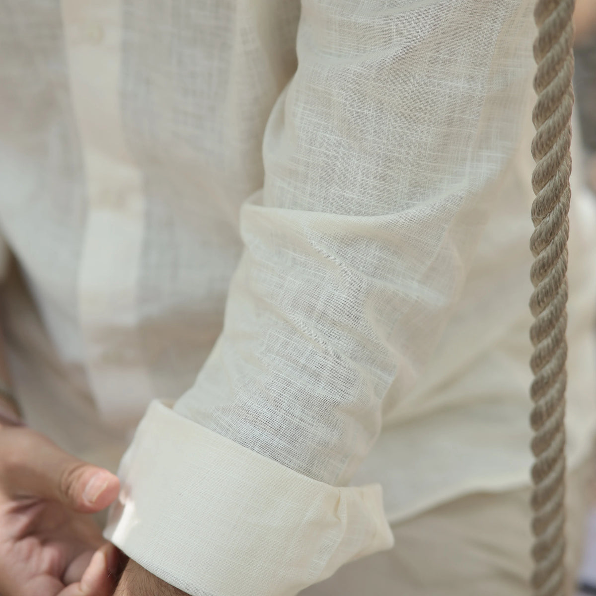 Beige Cotton Linen Shirt for Men – Full Sleeve Soft Breathable
